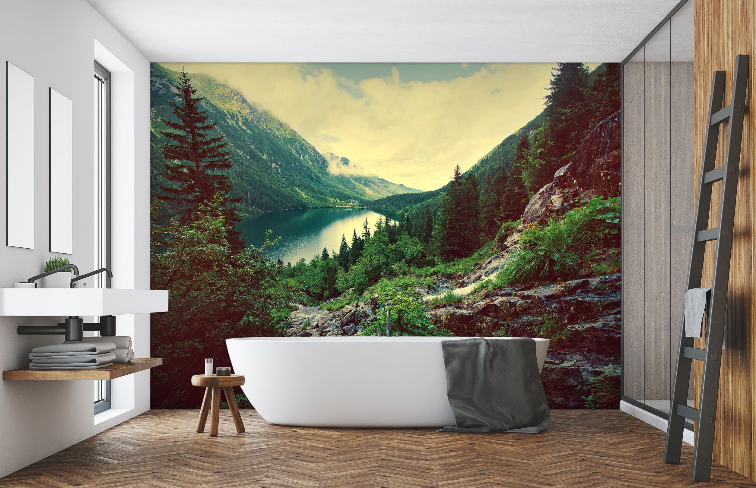 3D Mountain Forest Lake 123 Wall Murals