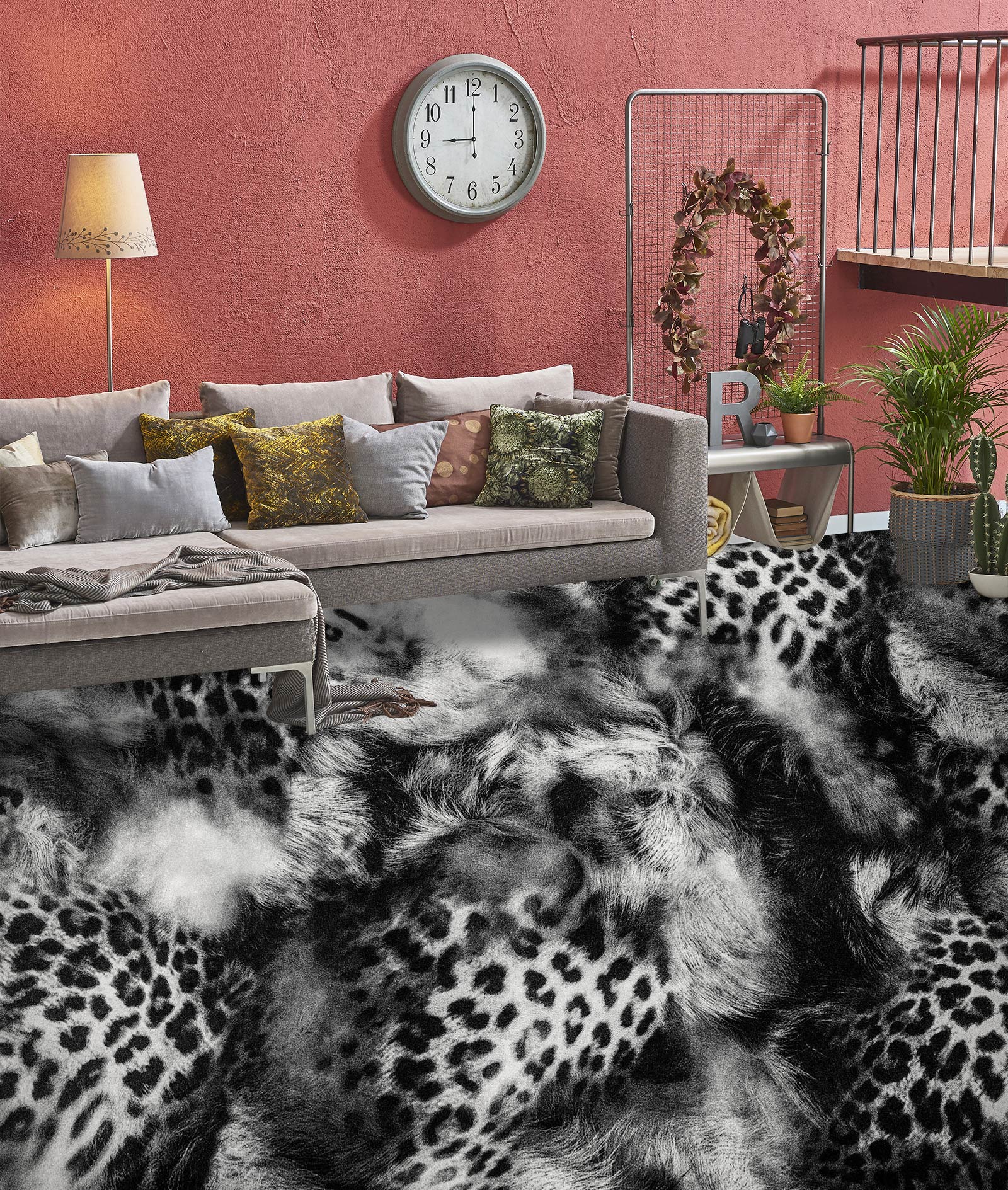 3D Black And White Leopard 1327 Floor Mural