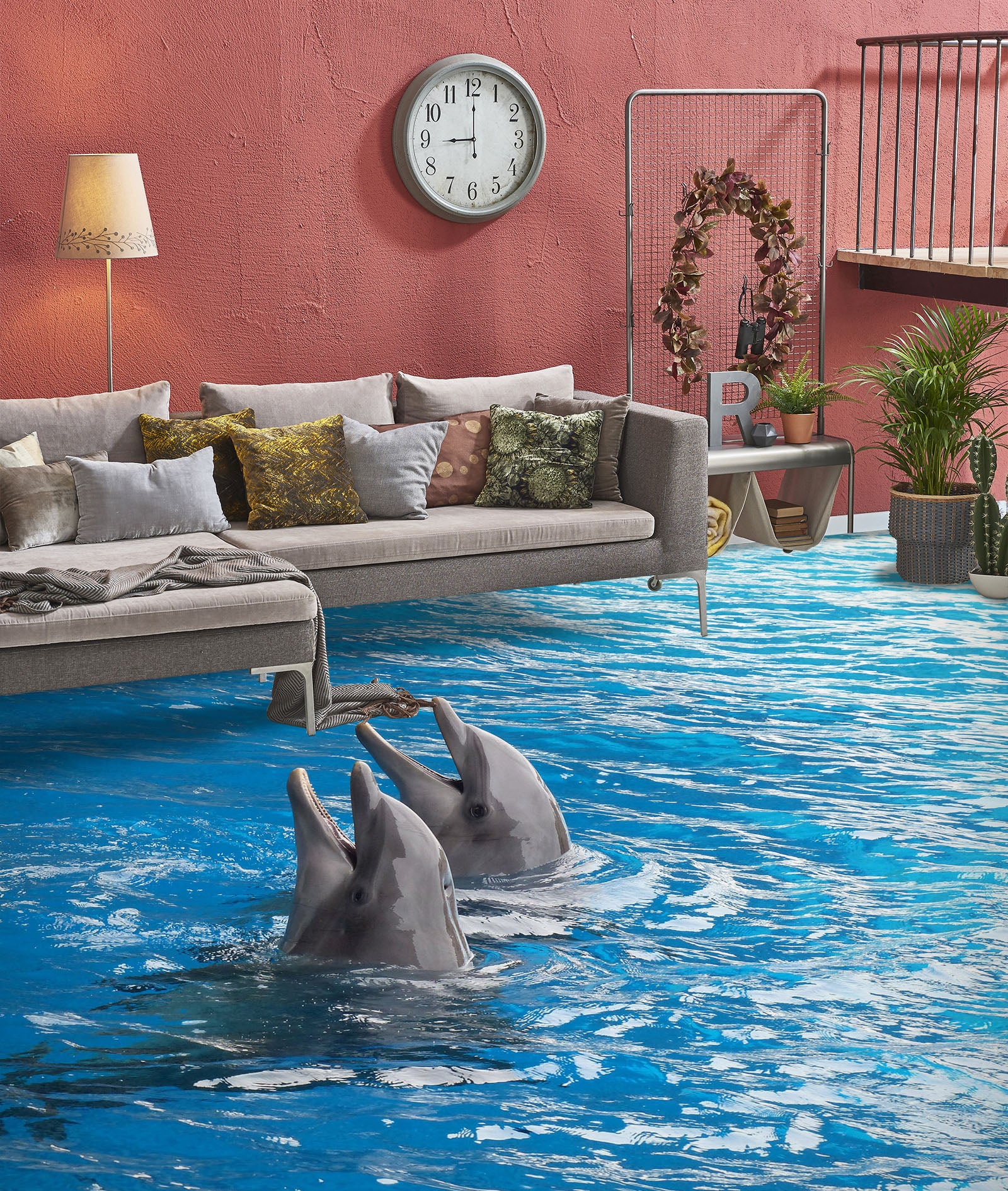 3D Dolphin's Anticipation 1285 Floor Mural  Wallpaper Murals Self-Adhesive Removable Print Epoxy