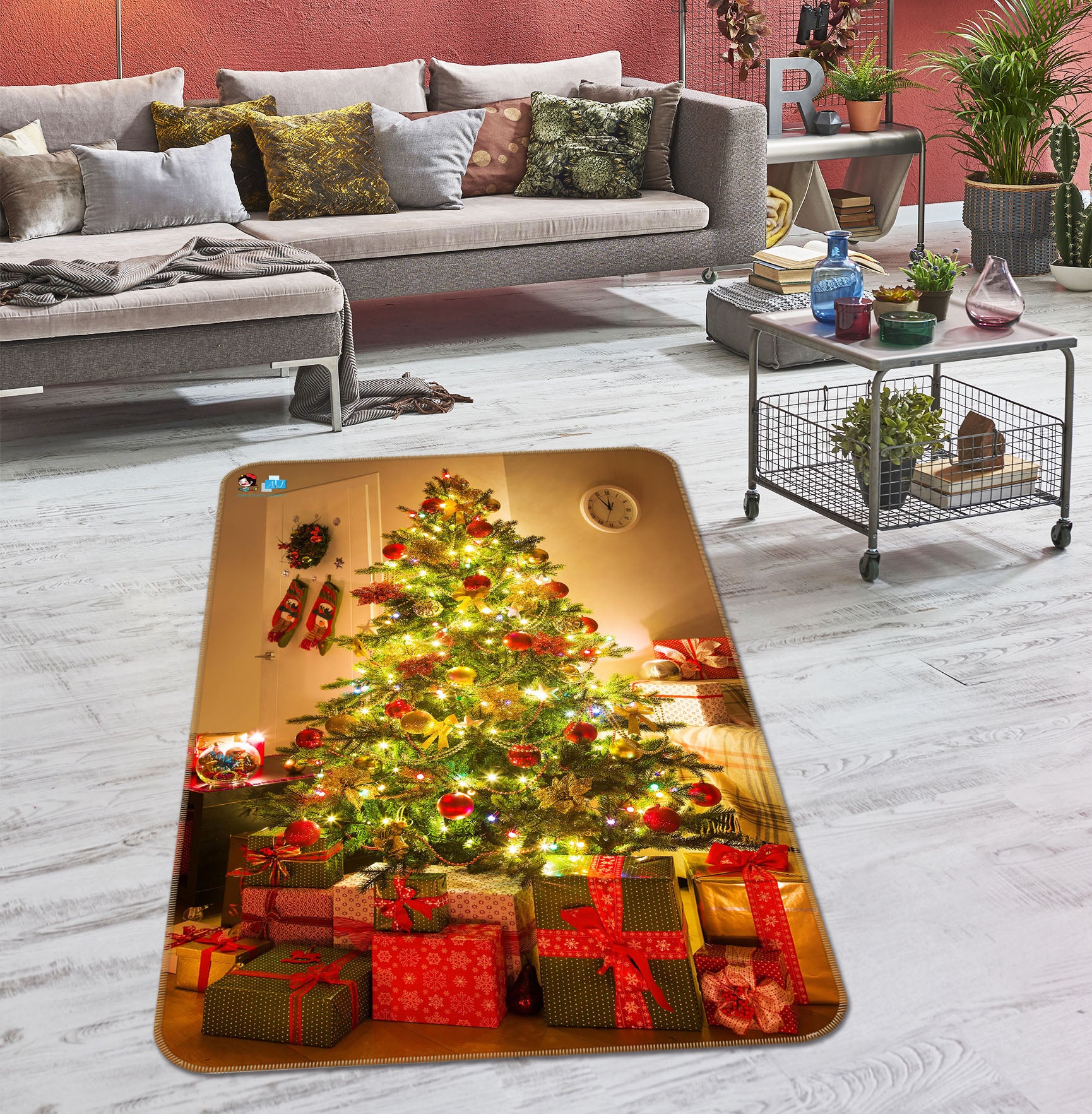 3D Lamp Tree Gift 57032 Christmas Non Slip Rug Mat Xmas