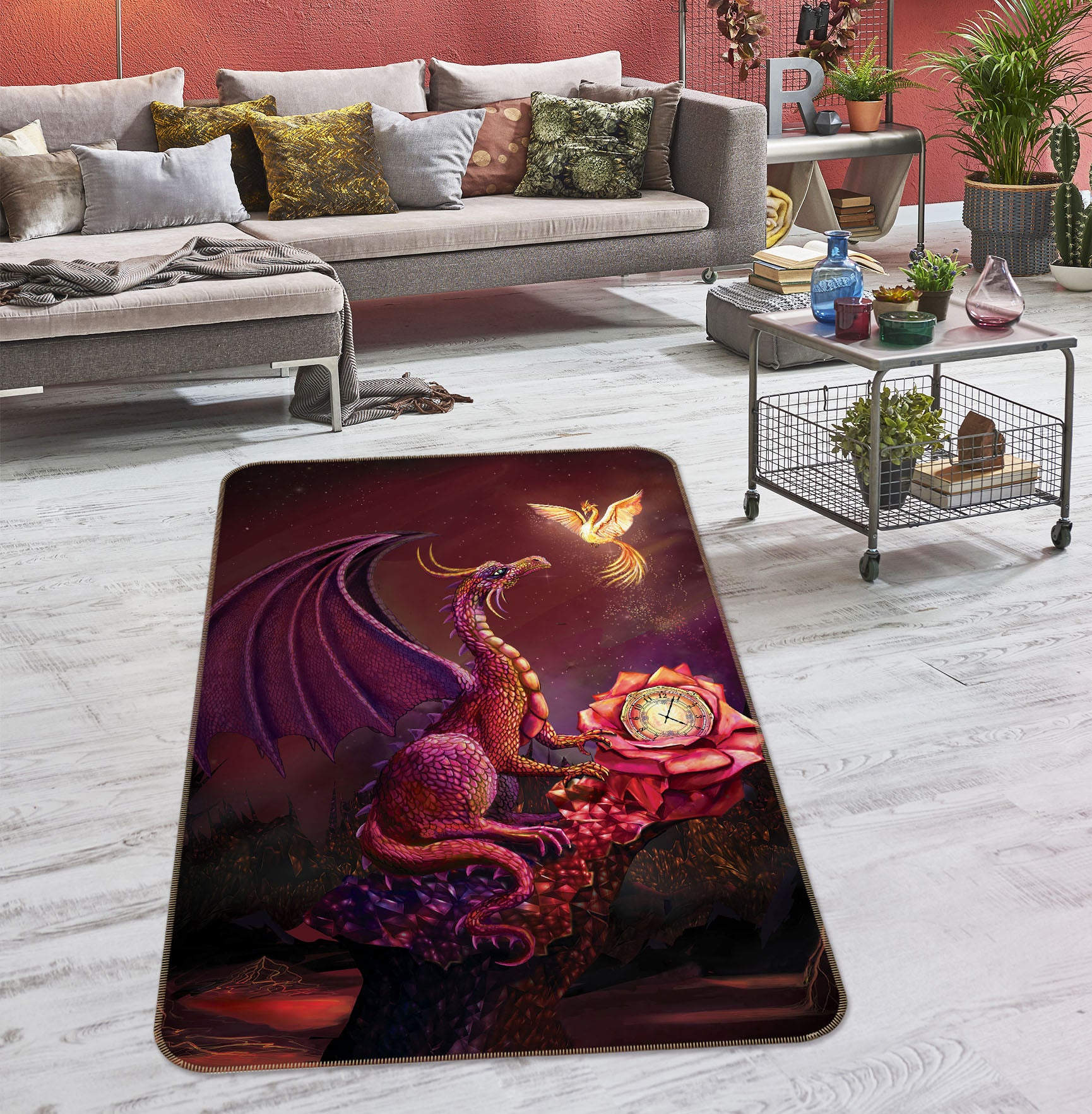 3D Butterfly Dragon 3037 Rose Catherine Khan Rug Non Slip Rug Mat