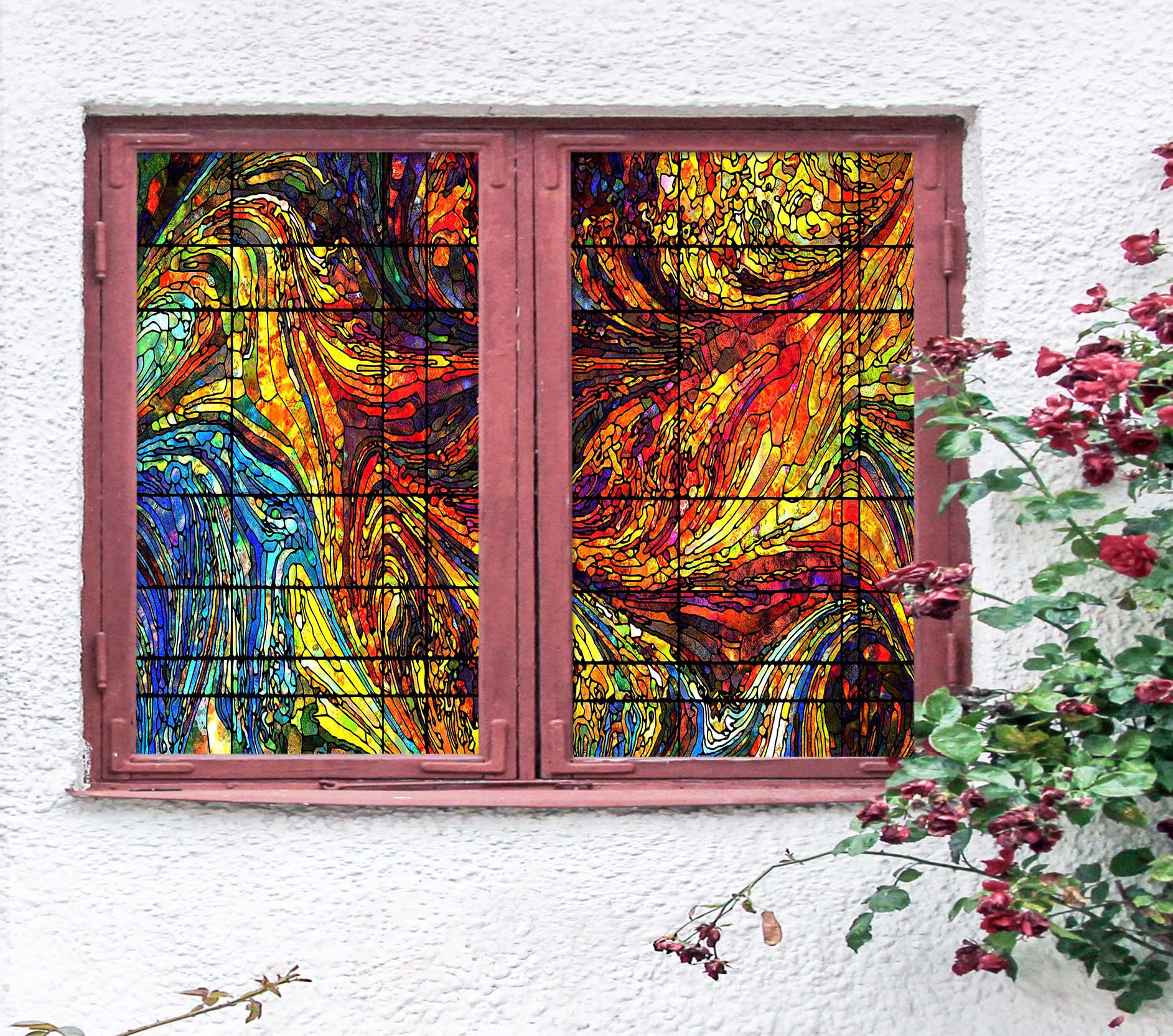 3D Curved Abstract 036 Window Film Print Sticker Cling Stained Glass UV Block