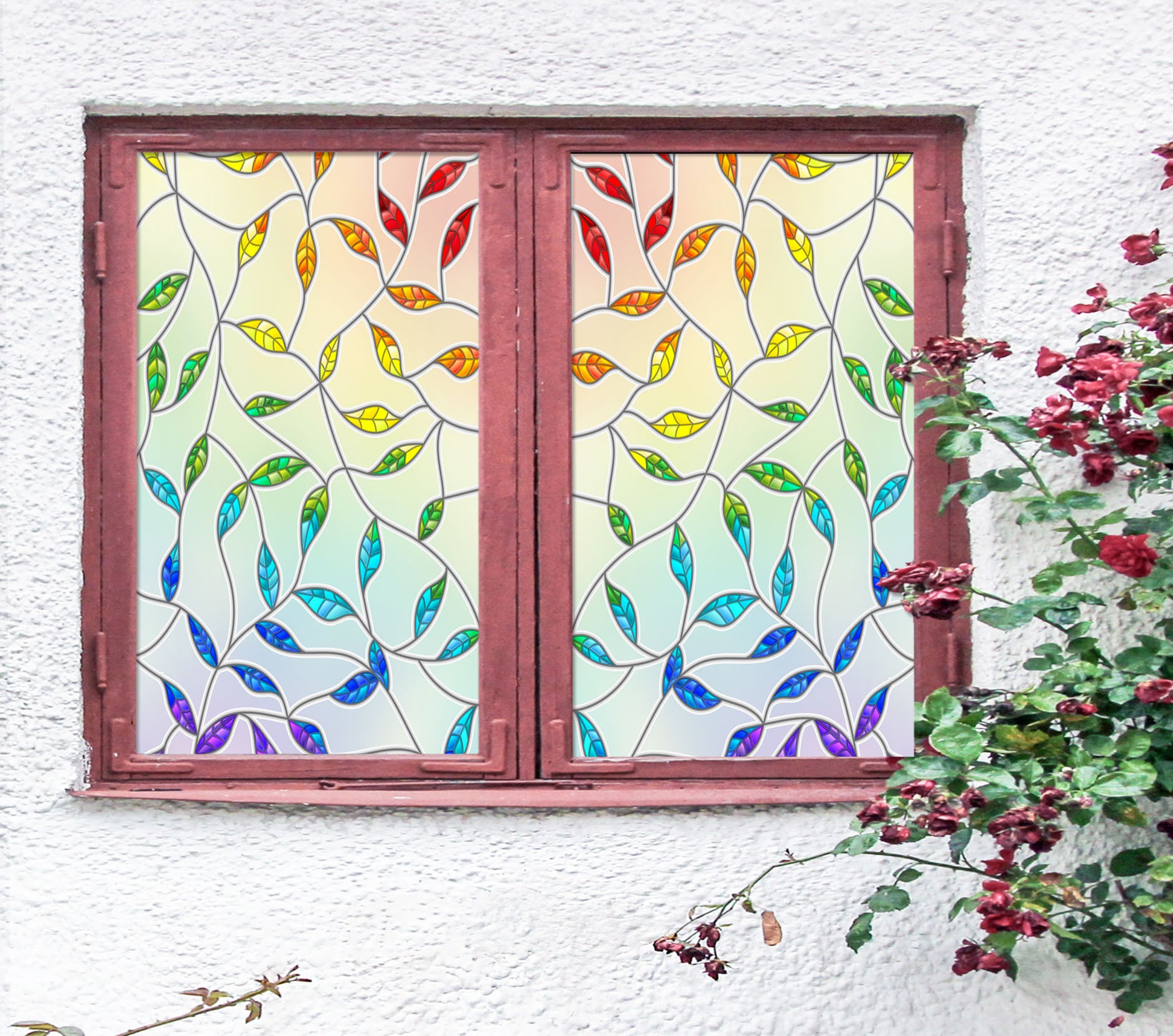 3D Colored Leaves 363 Window Film Print Sticker Cling Stained Glass UV Block