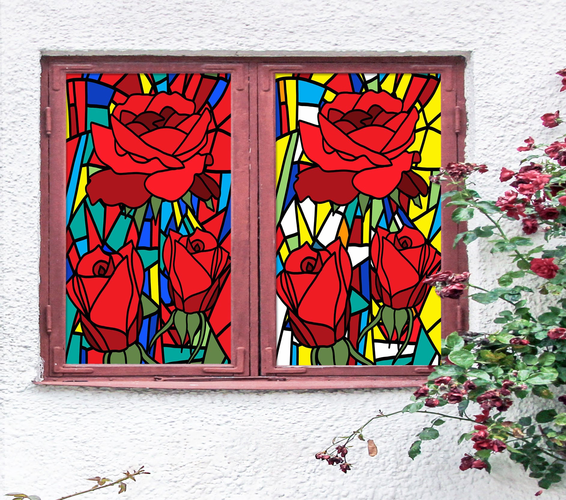 3D Red Rose Flower 356 Window Film Print Sticker Cling Stained Glass UV Block