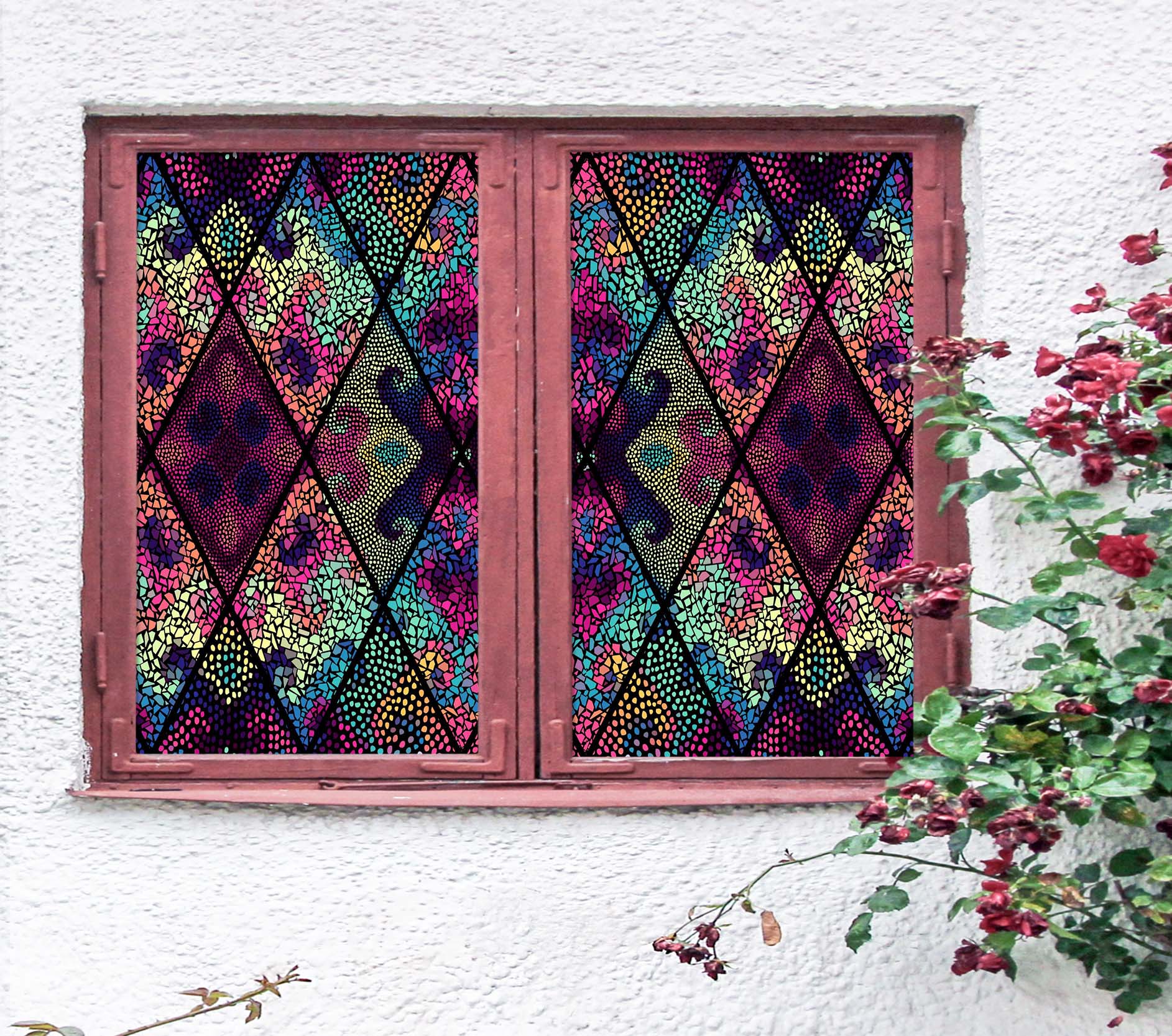 3D Color Mosaic Flower 399 Window Film Print Sticker Cling Stained Glass UV Block