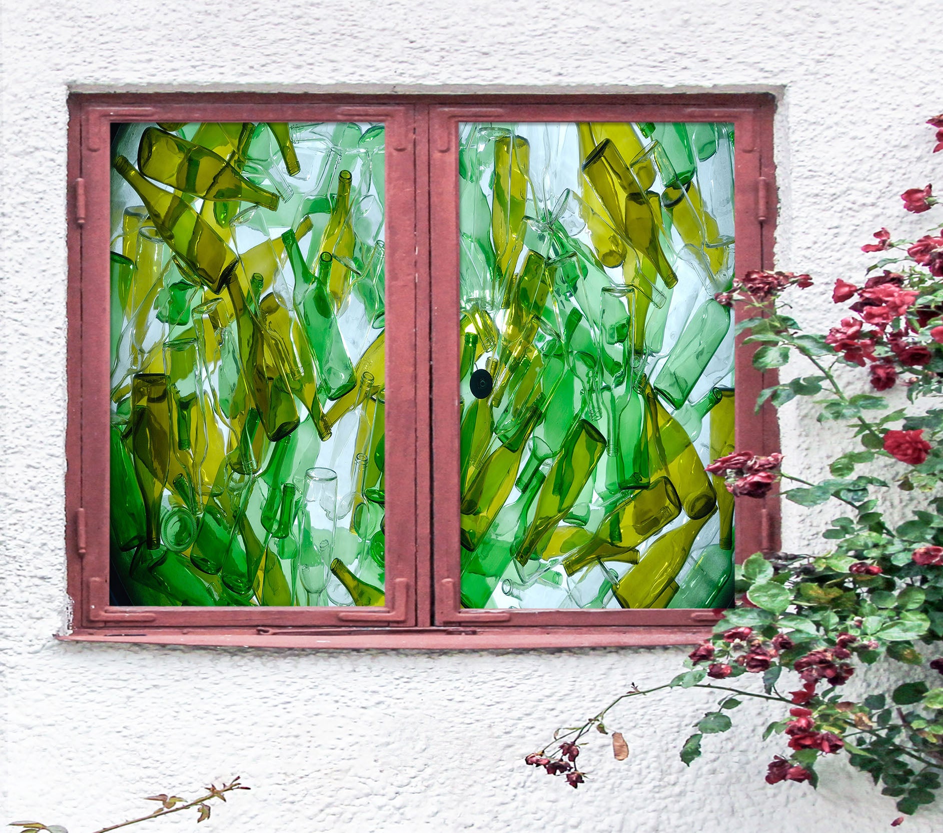 3D Green Wine Bottle 180 Window Film Print Sticker Cling Stained Glass UV Block