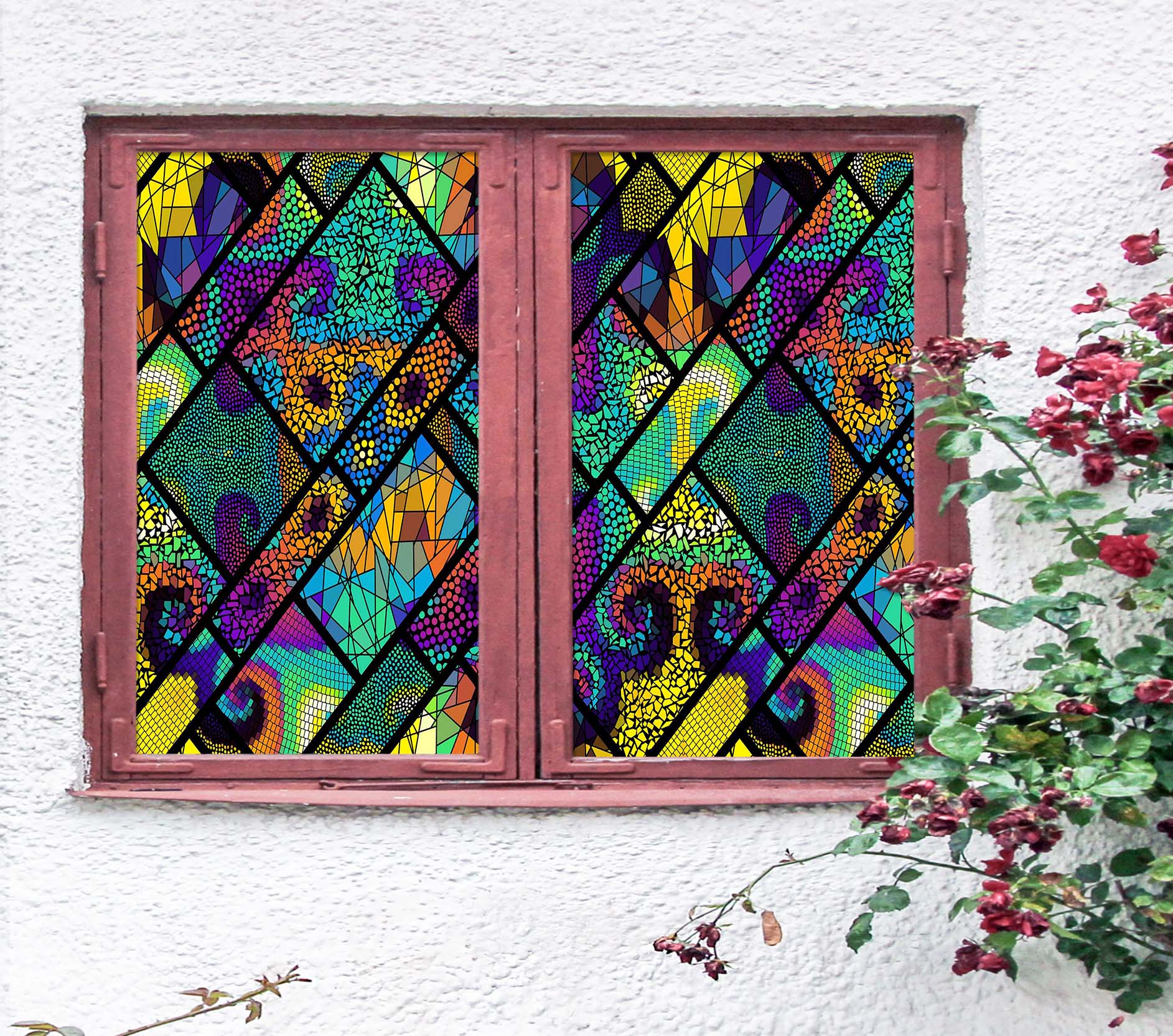 3D Artistic Stitching 438 Window Film Print Sticker Cling Stained Glass UV Block