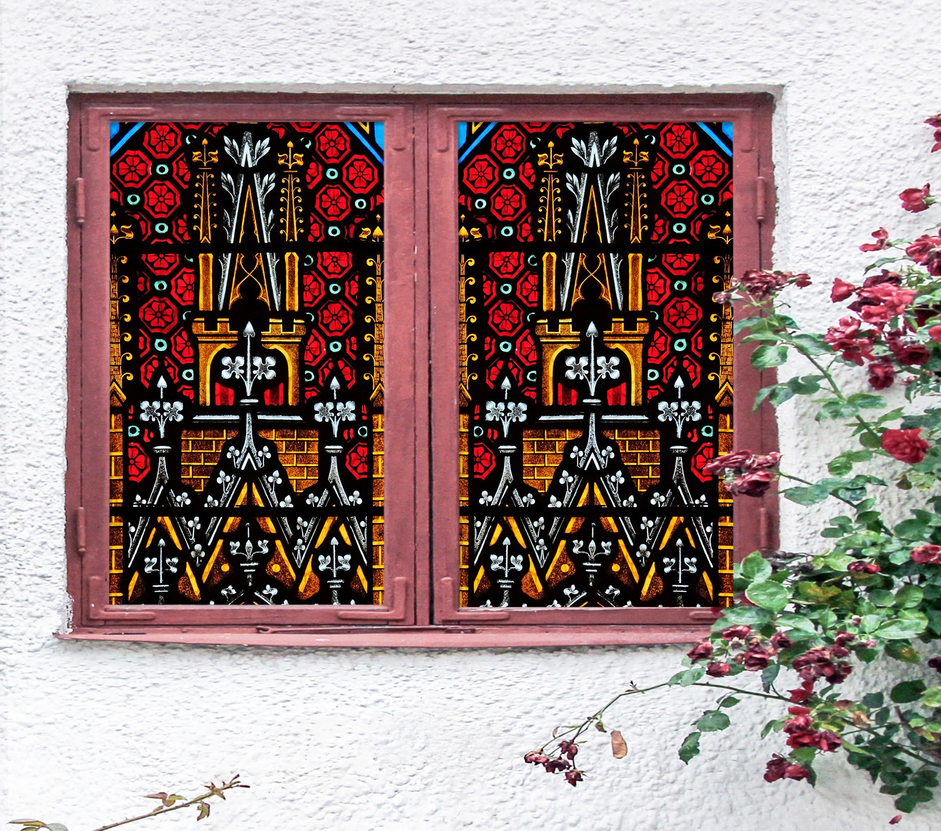 3D Golden Triangle Flower 203 Window Film Print Sticker Cling Stained Glass UV Block