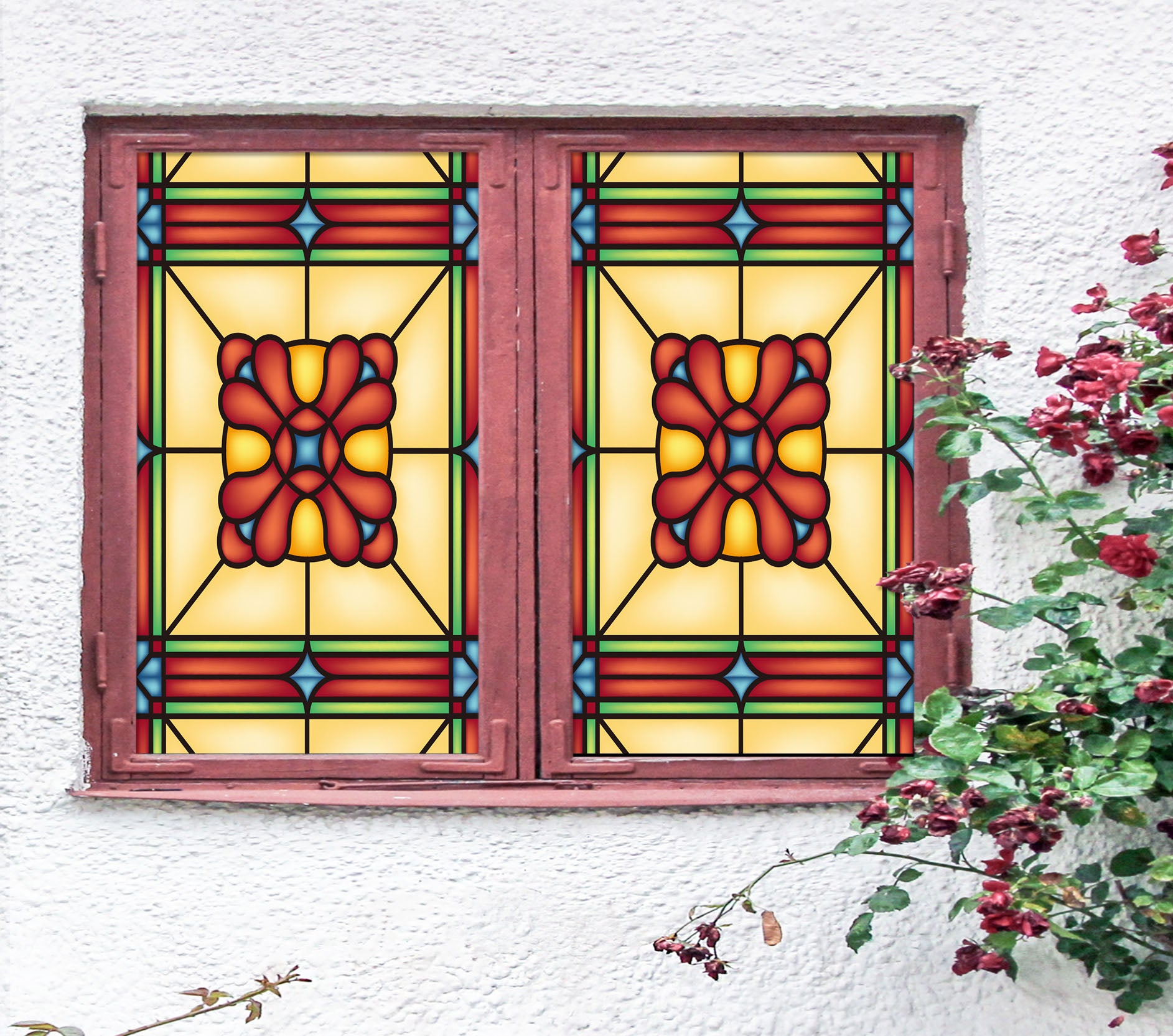 3D Square Flower 184 Window Film Print Sticker Cling Stained Glass UV Block