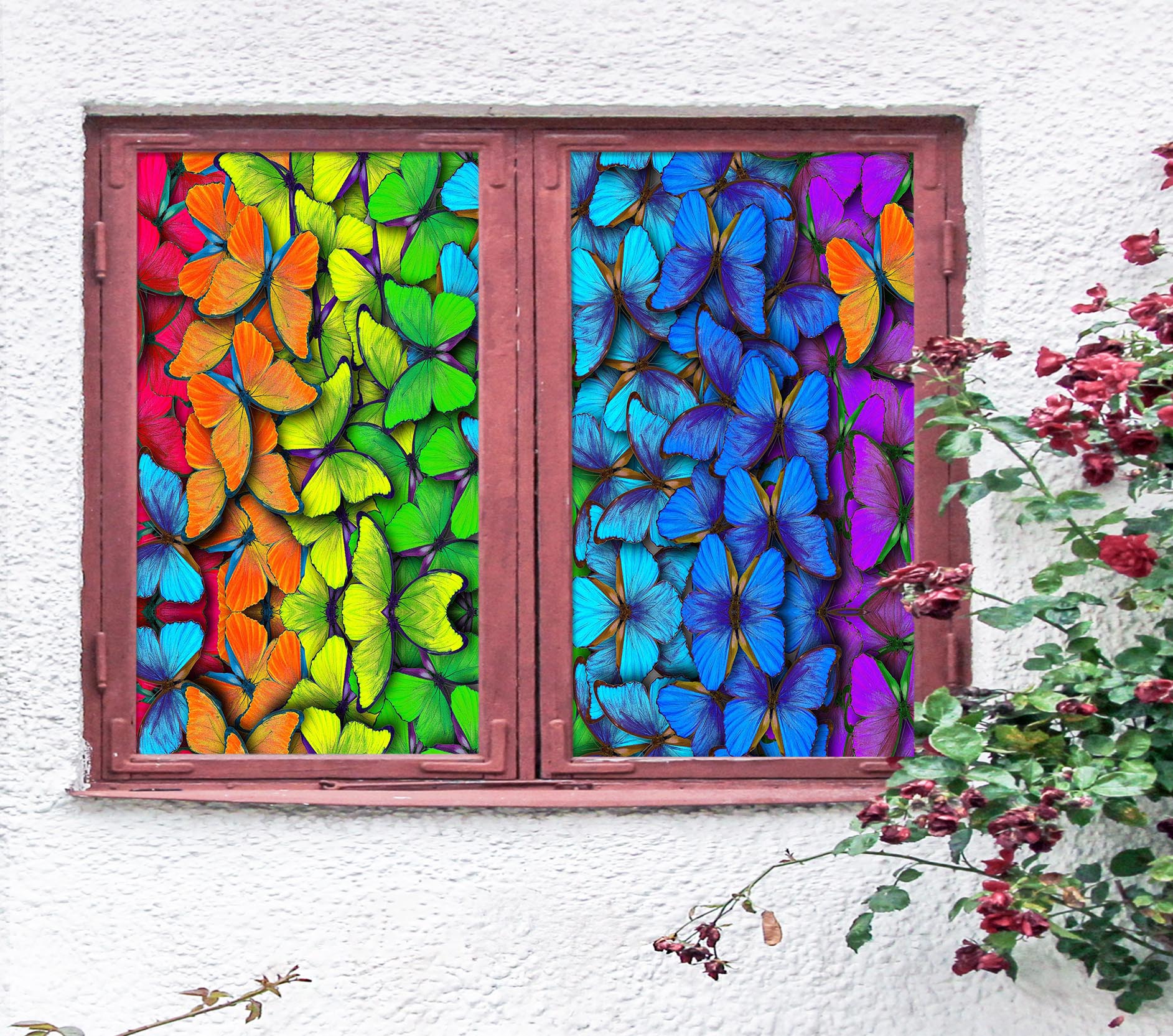 3D Color Butterfly 398 Window Film Print Sticker Cling Stained Glass UV Block