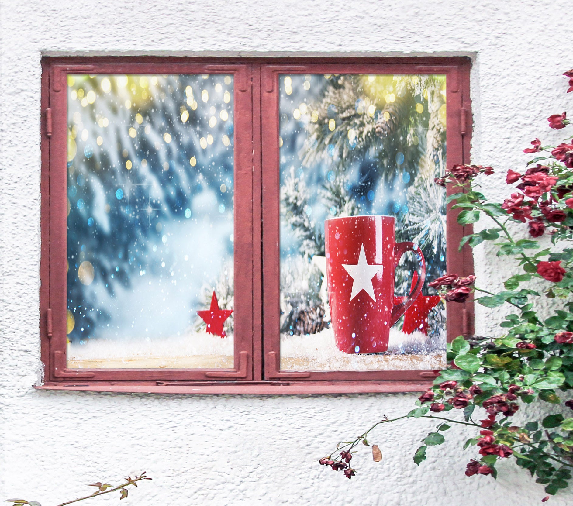 3D Red Water Glass 30045 Christmas Window Film Print Sticker Cling Stained Glass Xmas