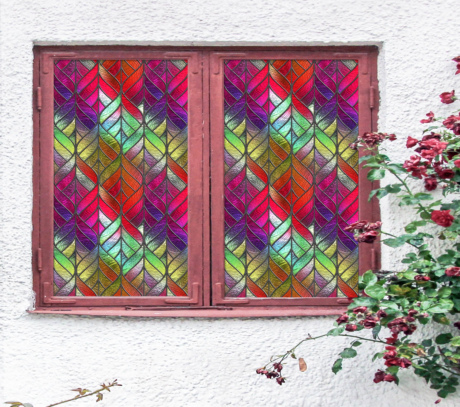 3D Color Square 207 Window Film Print Sticker Cling Stained Glass UV Block