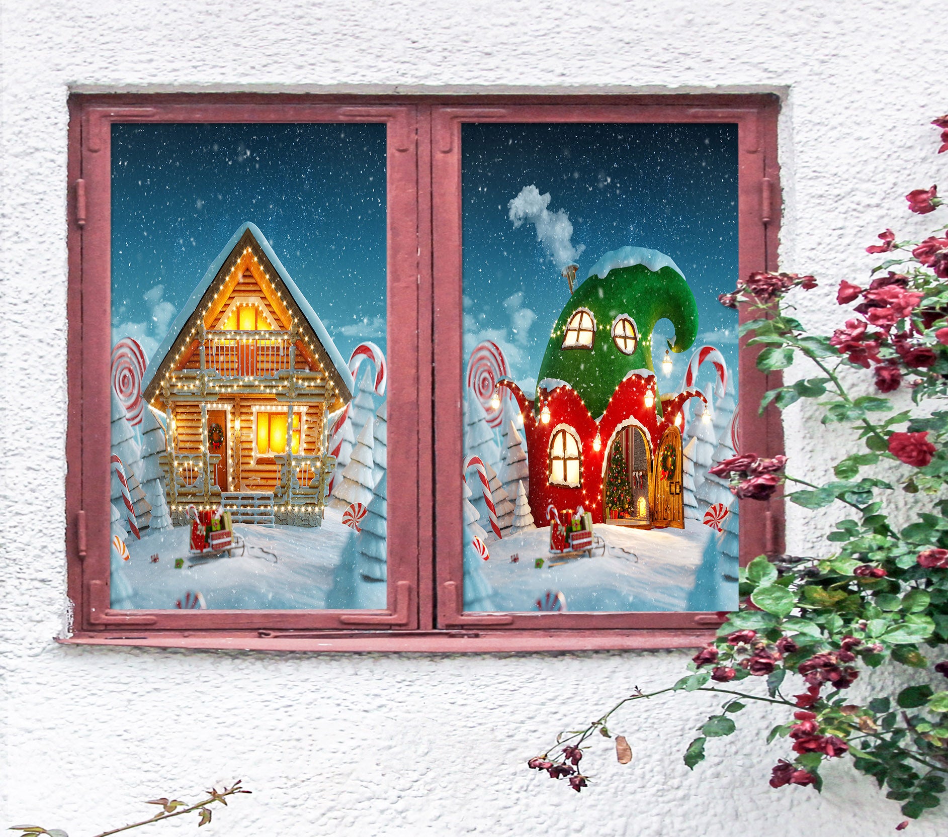 3D Houses 30098 Christmas Window Film Print Sticker Cling Stained Glass Xmas