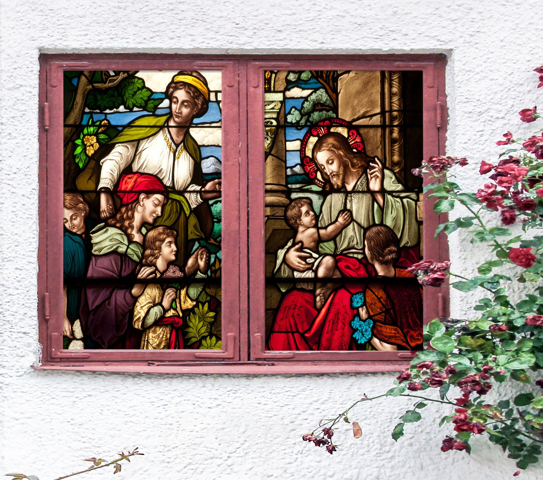 3D Extended Family 129 Window Film Print Sticker Cling Stained Glass UV Block