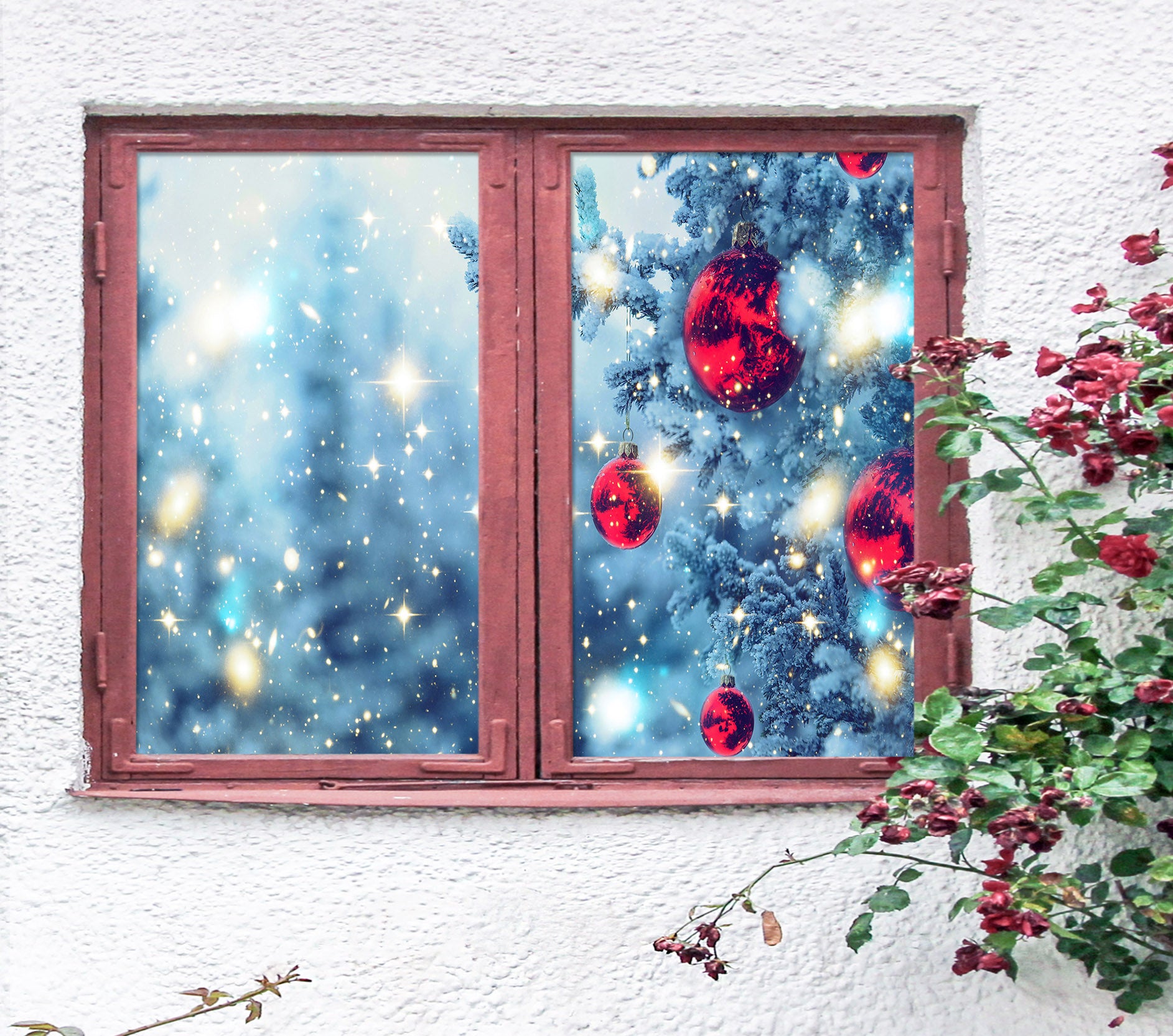 3D Red Ball Starlight 30065 Christmas Window Film Print Sticker Cling Stained Glass Xmas