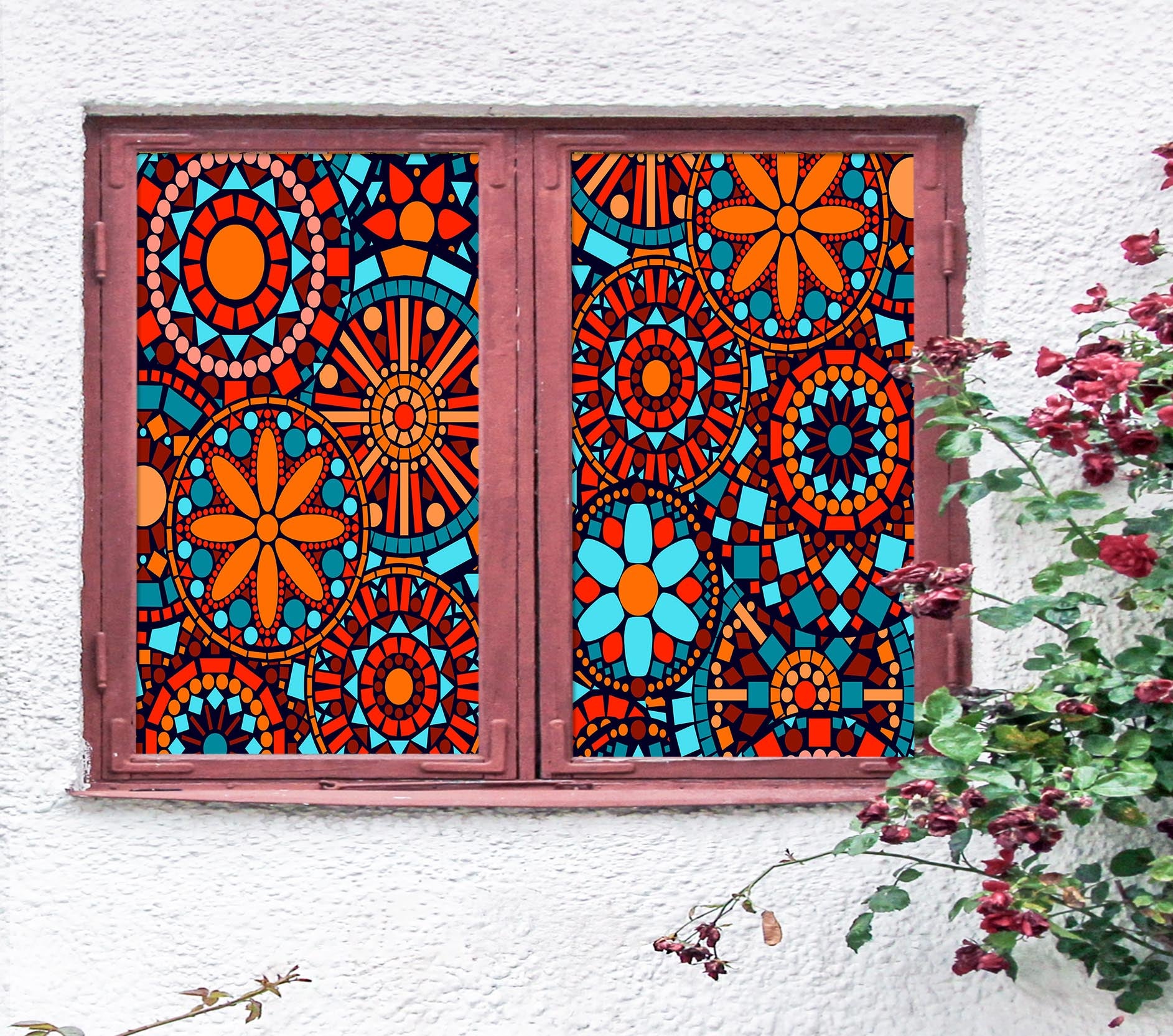 3D Red Pattern 298 Window Film Print Sticker Cling Stained Glass UV Block