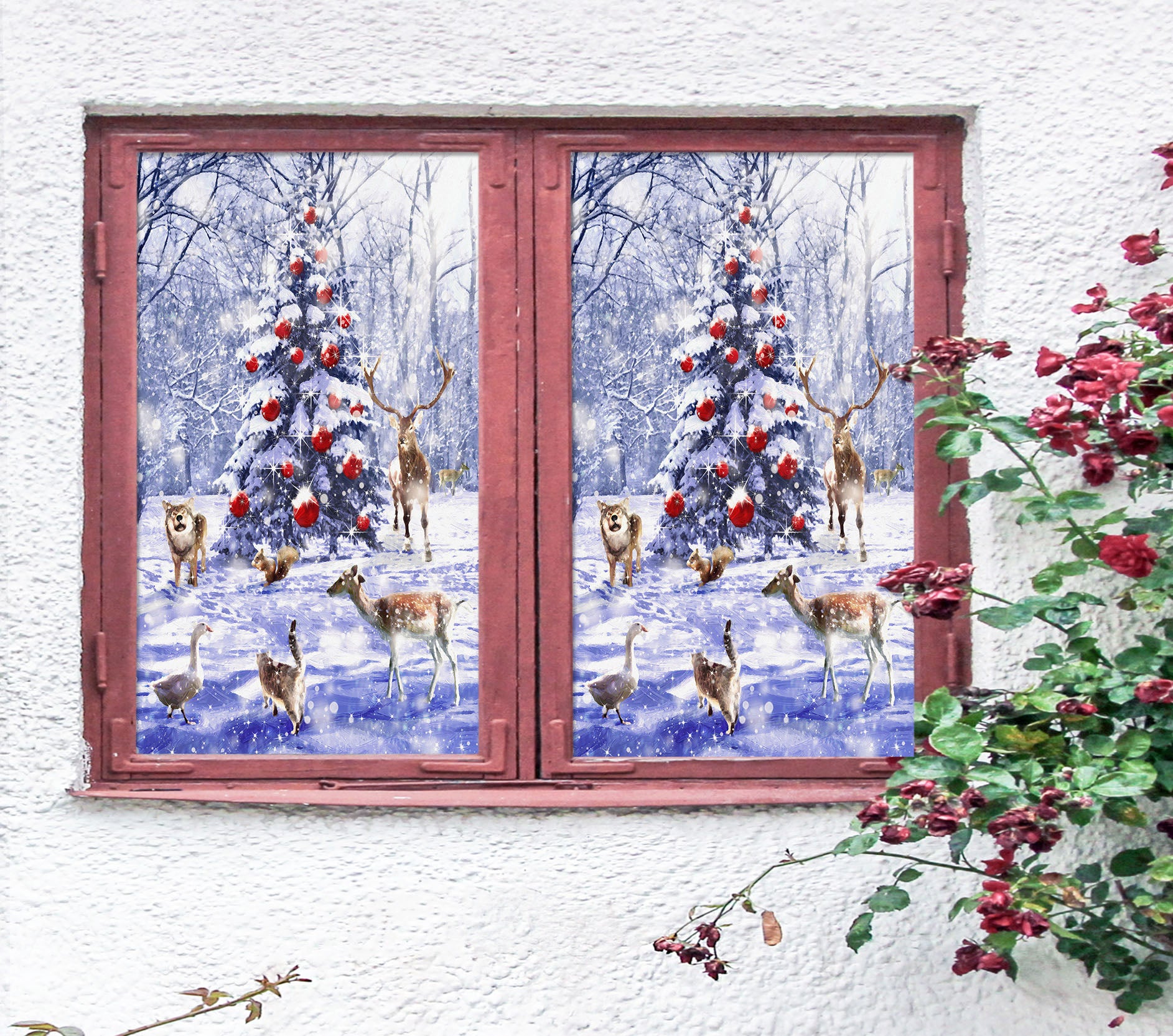 3D Snow Tree 30027 Christmas Window Film Print Sticker Cling Stained Glass Xmas