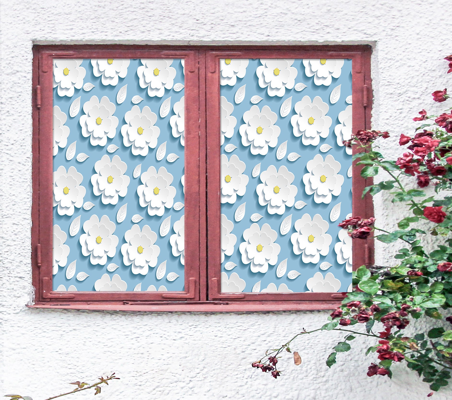 3D White Flower 301 Window Film Print Sticker Cling Stained Glass UV Block