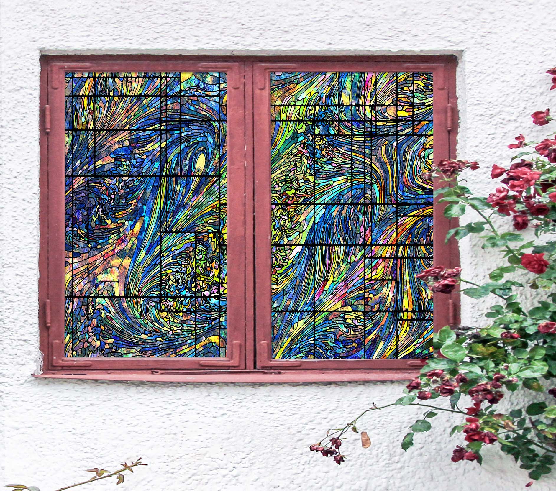 3D Square Abstraction 040 Window Film Print Sticker Cling Stained Glass UV Block