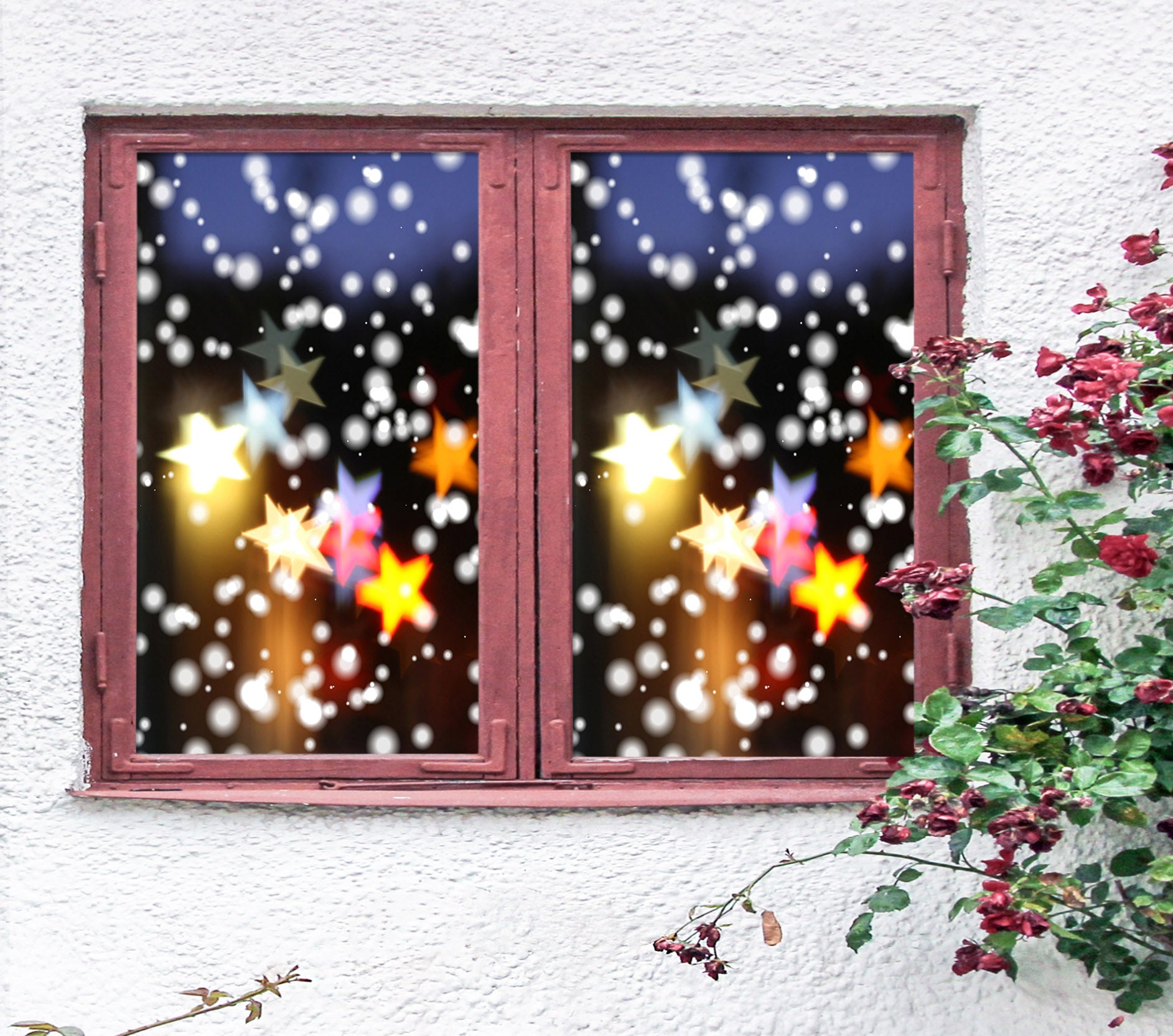 3D Pentagram Lights 31002 Christmas Window Film Print Sticker Cling Stained Glass Xmas