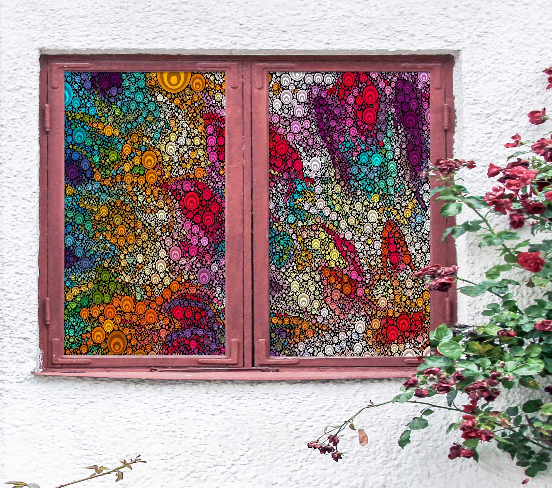 3D Colored Circle 436 Window Film Print Sticker Cling Stained Glass UV Block