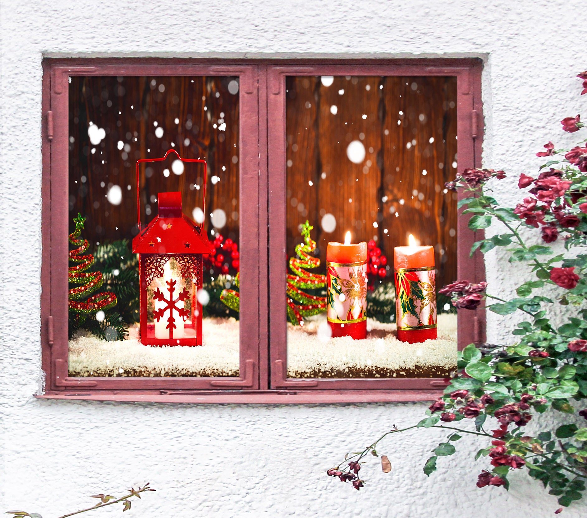 3D Candle 30057 Christmas Window Film Print Sticker Cling Stained Glass Xmas