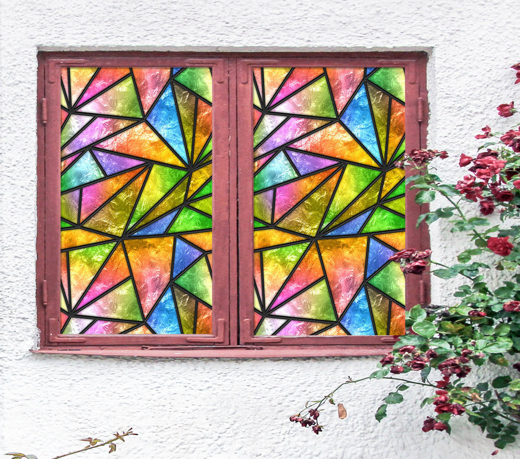 Triangle Pattern Glass Sticker 3D Watercolor Triangle 196 Window Film Print Sticker Cling Stained Gla ...