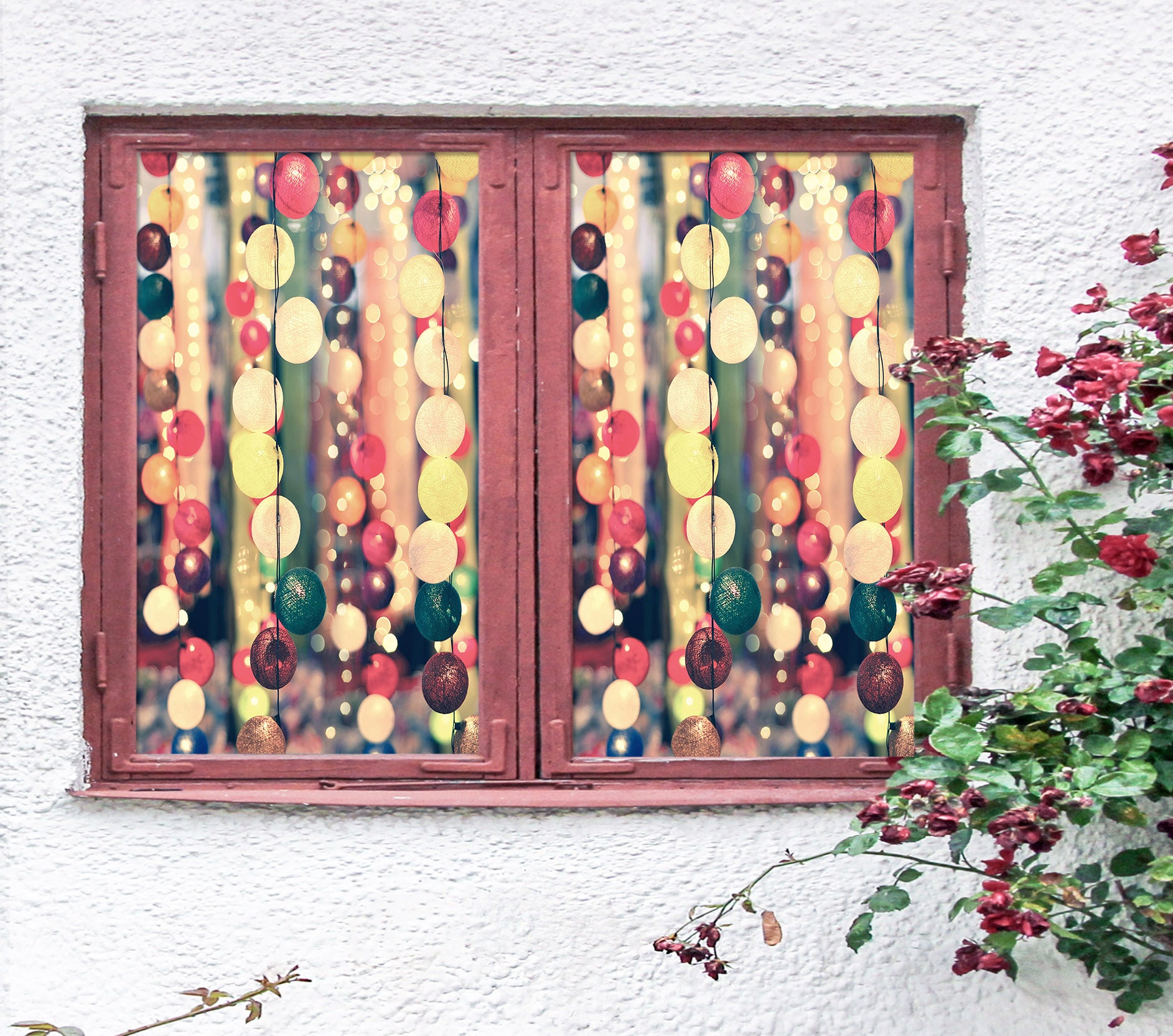 3D Colorful Ball String Lights 31018 Christmas Window Film Print Sticker Cling Stained Glass Xmas