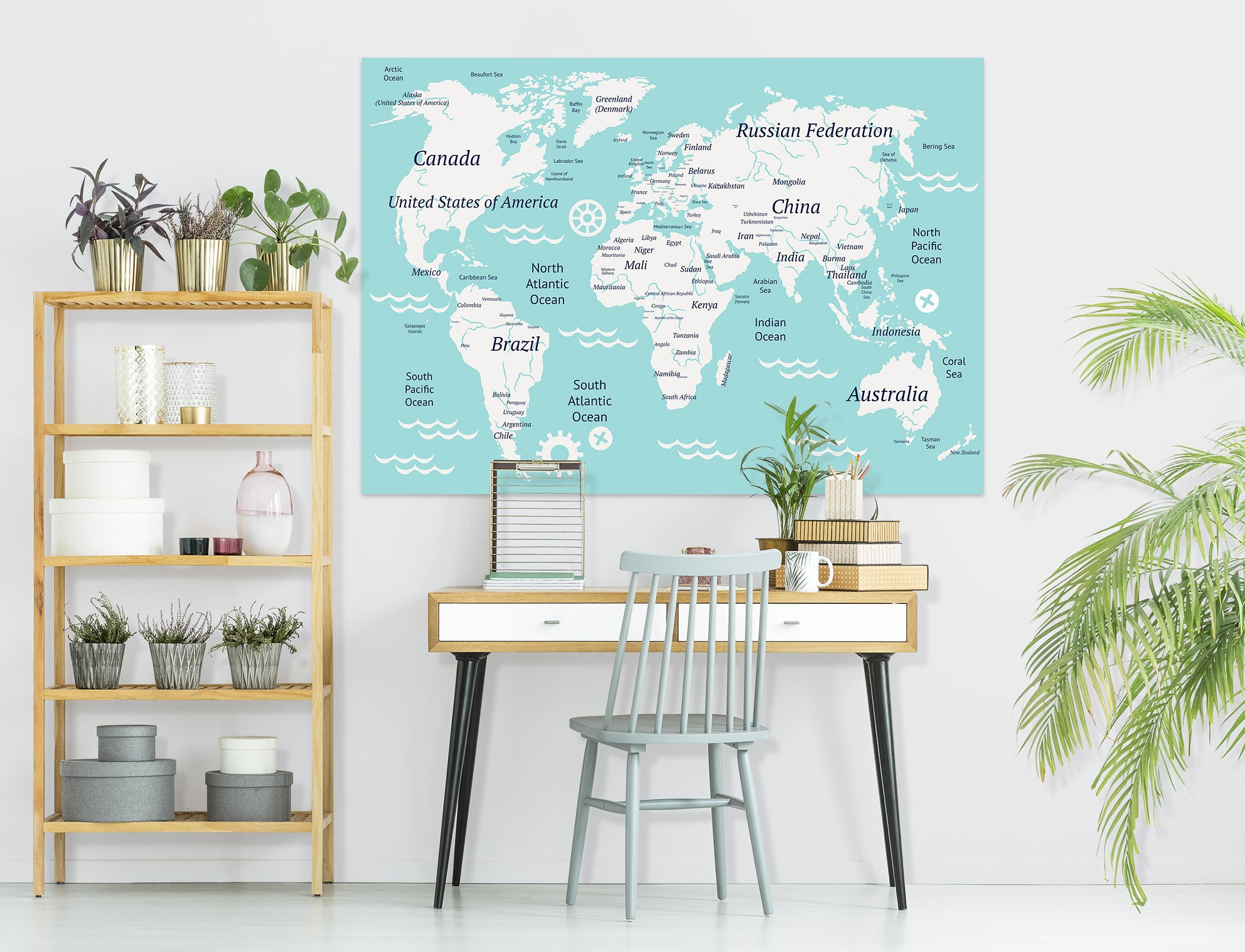 3D White Land 203 World Map Wall Sticker