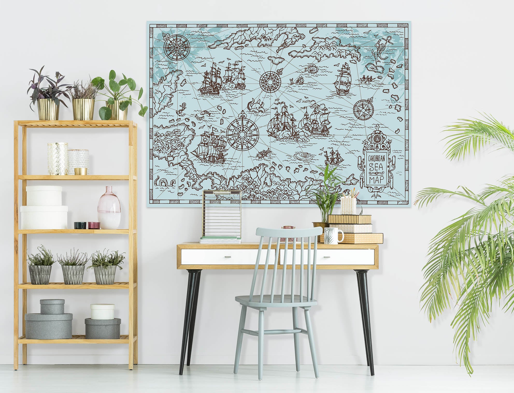 3D Sketch Vessel 257 World Map Wall Sticker