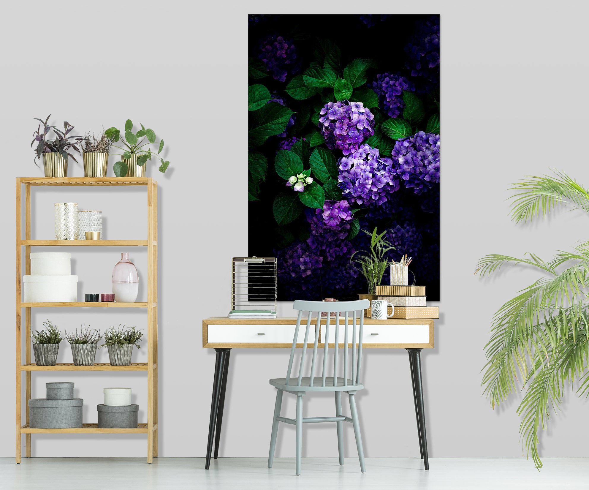 3D Purple Hydrangea 027 Noirblanc777 Wall Sticker