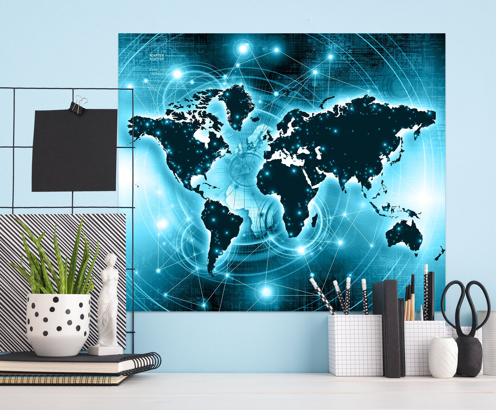 3D Blue Rays 235 World Map Wall Sticker