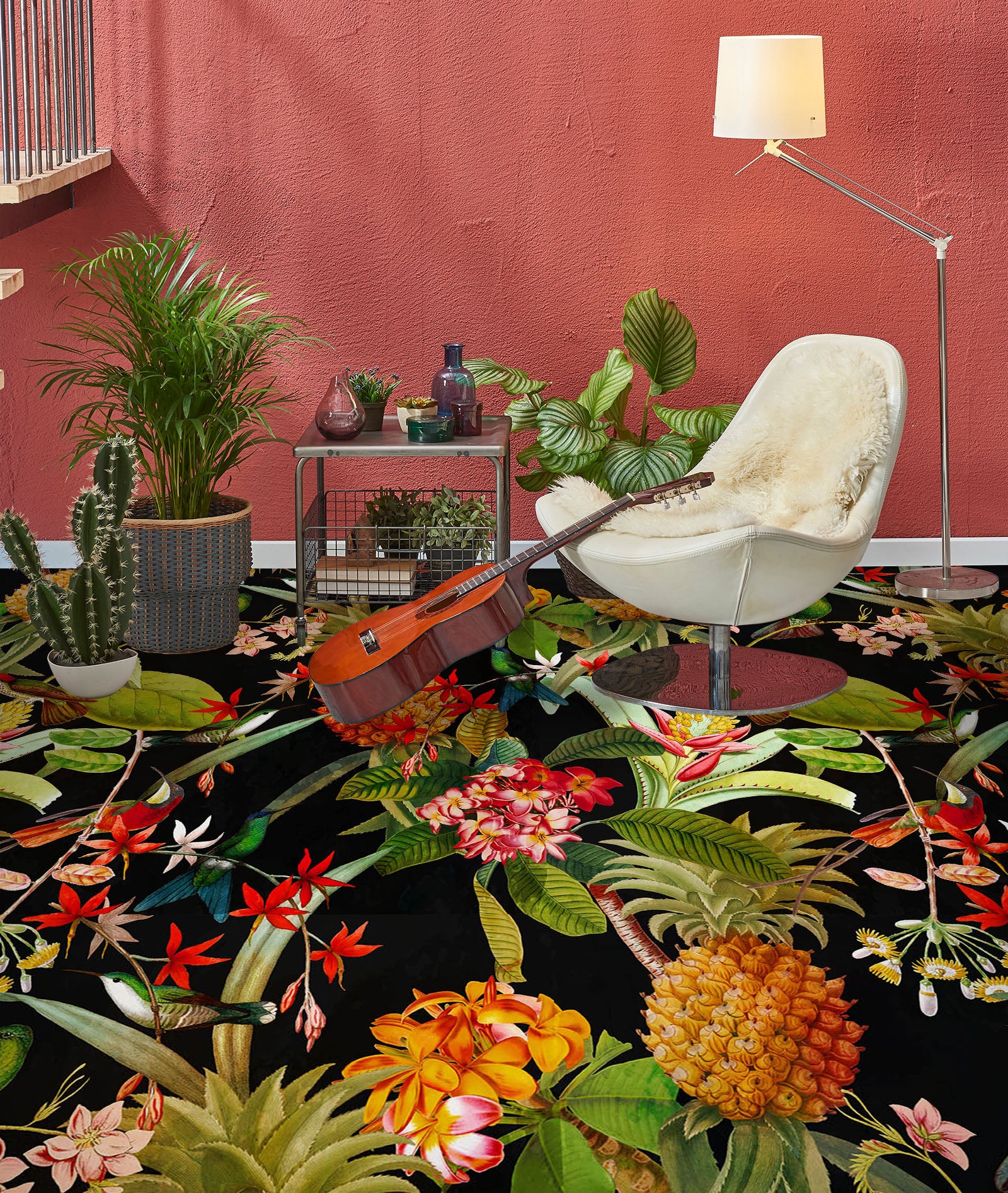 3D Pineapple Flower Leaves 10006 Uta Naumann Floor Mural  Wallpaper Murals Self-Adhesive Removable Print Epoxy