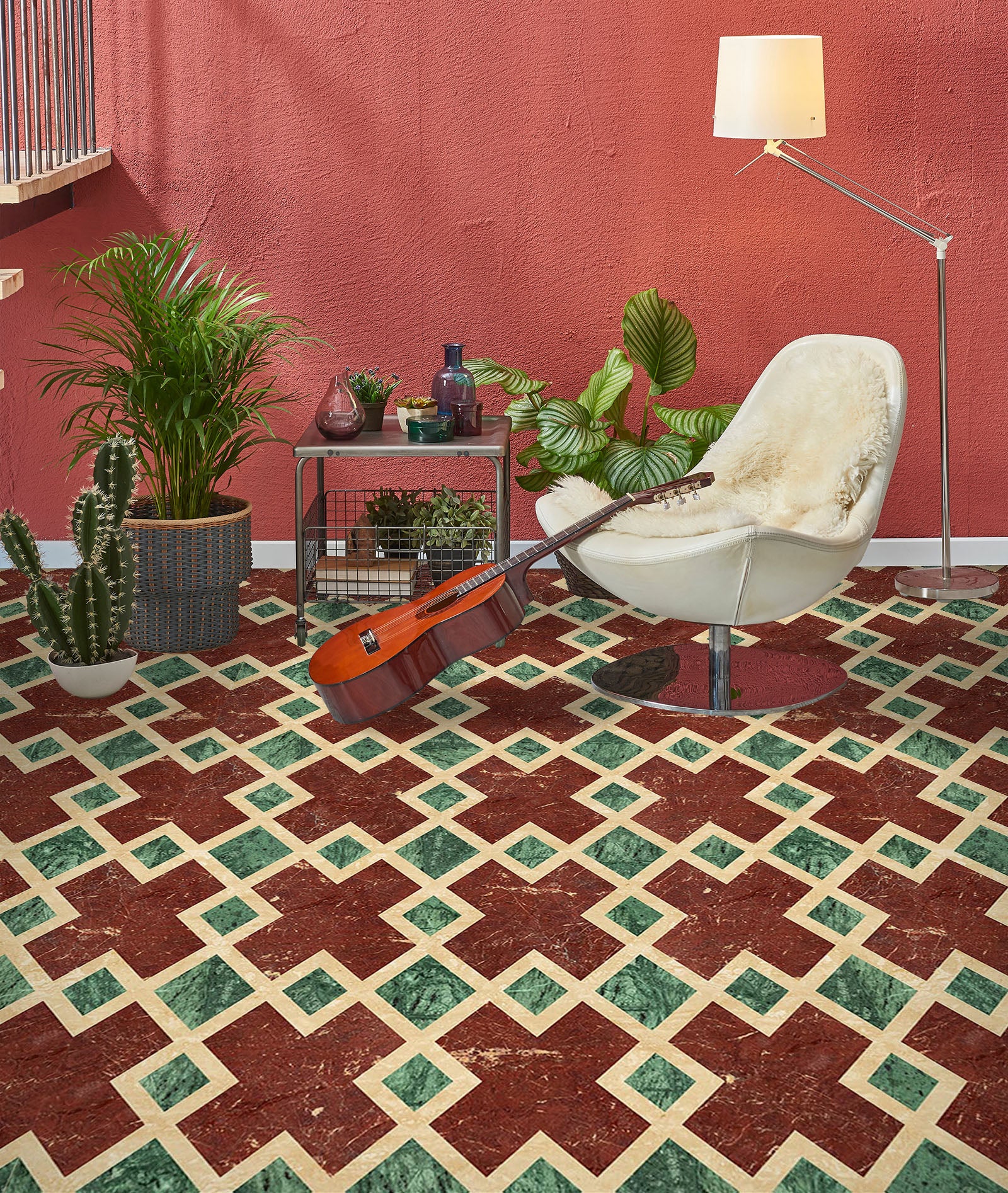 3D Rich Red And Green 961 Floor Mural  Wallpaper Murals Self-Adhesive Removable Print Epoxy