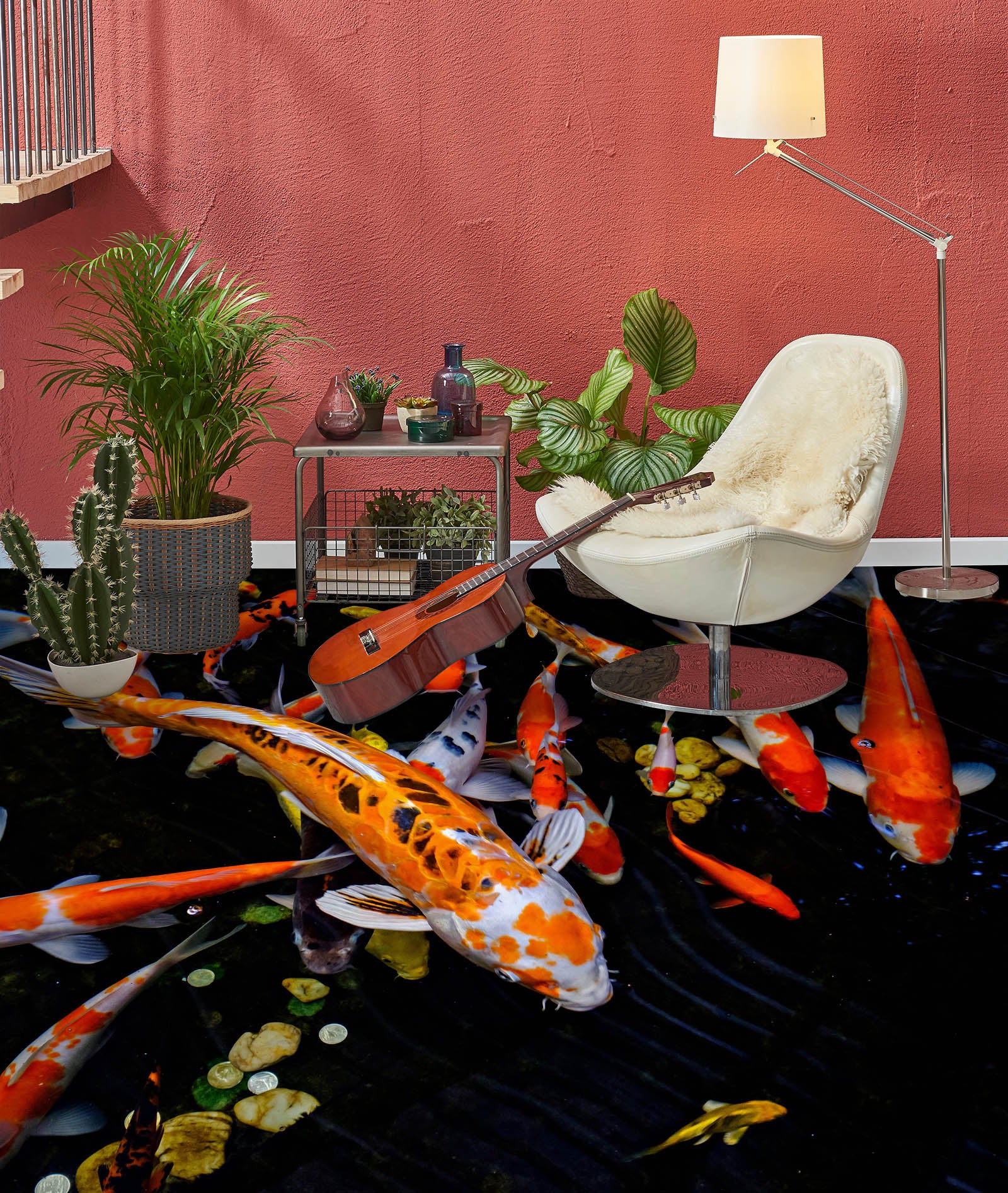 3D Koi Blessing 083 Floor Mural  Wallpaper Murals Rug & Mat Print Epoxy waterproof bath floor