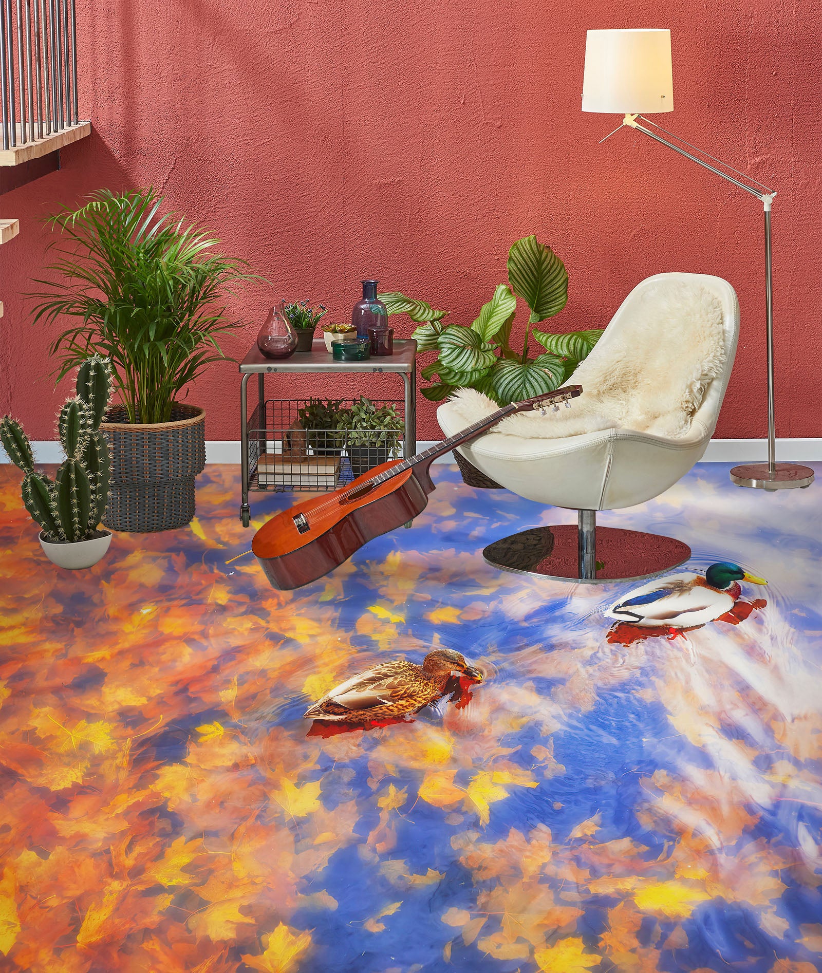 3D Two Dreamy Ducks 260 Floor Mural  Wallpaper Murals Rug & Mat Print Epoxy waterproof bath floor