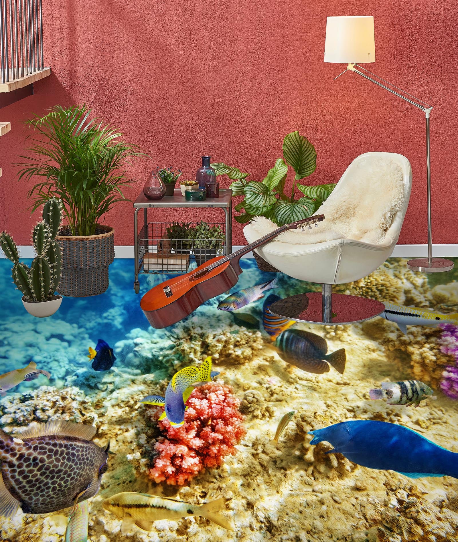 3D Ocean Deep Blue Fish 706 Floor Mural  Wallpaper Murals Rug & Mat Print Epoxy waterproof bath floor