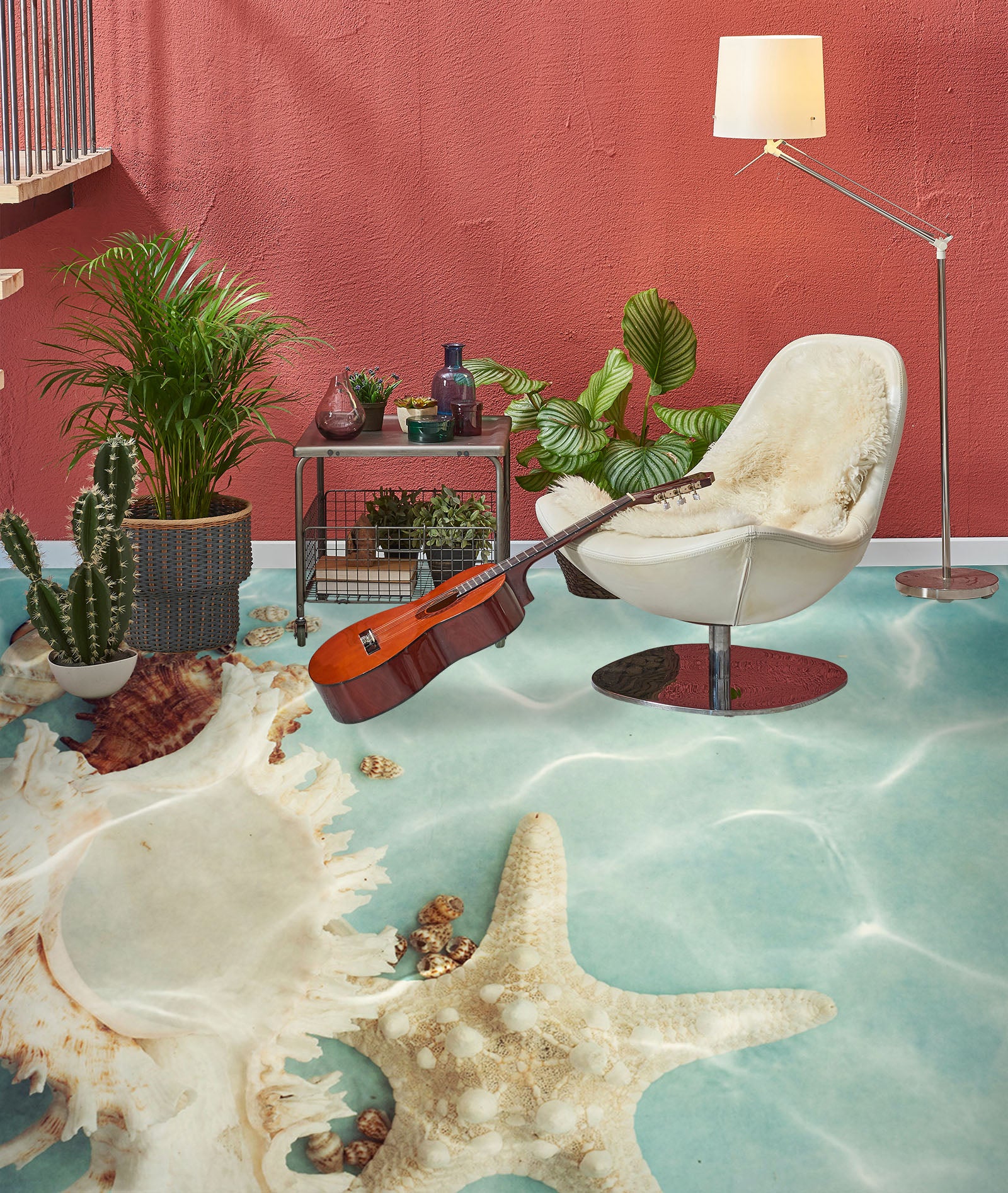3D Pure White Starfish 534 Floor Mural  Wallpaper Murals Rug & Mat Print Epoxy waterproof bath floor