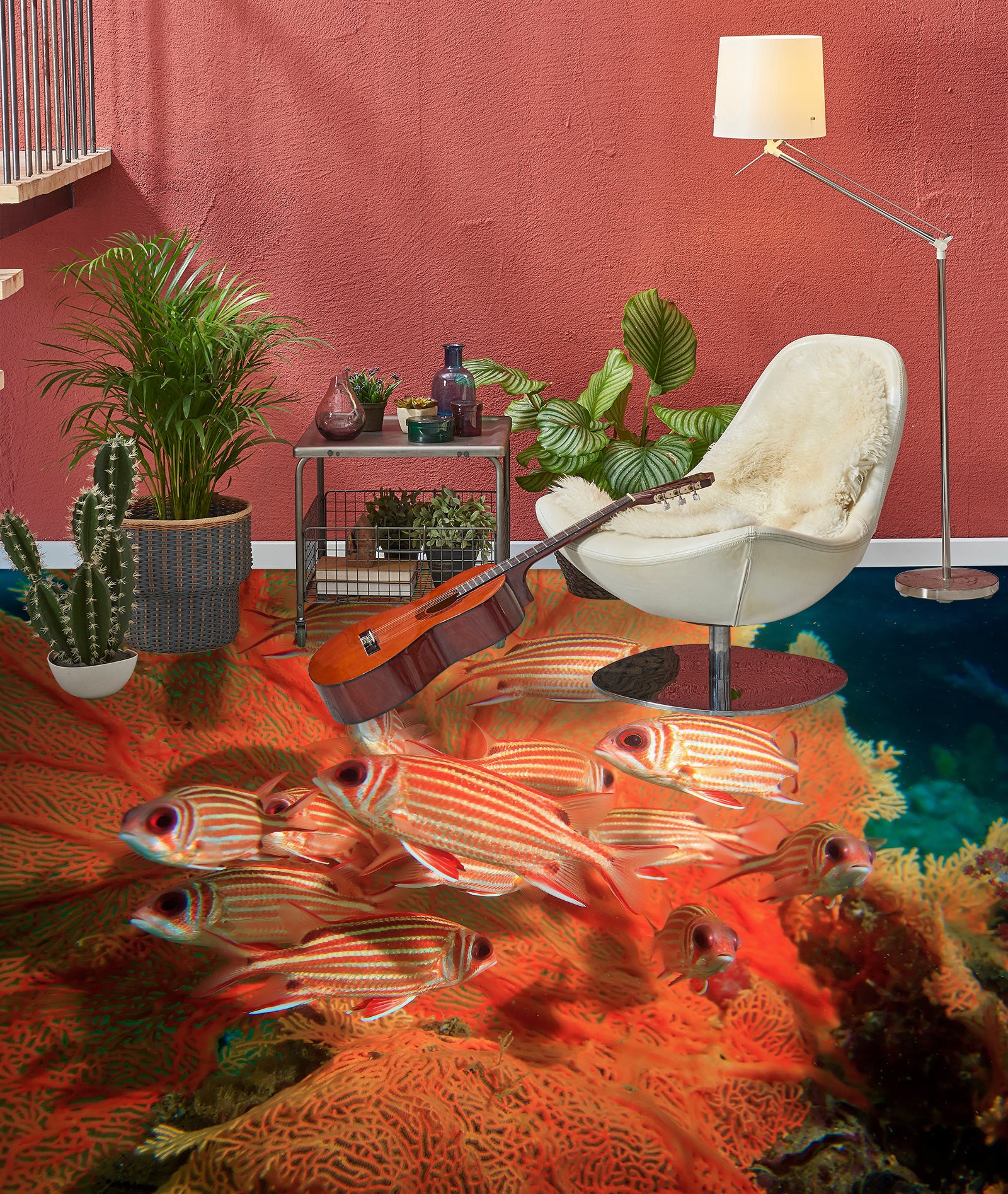 3D Red Striped Fish 610 Floor Mural  Wallpaper Murals Rug & Mat Print Epoxy waterproof bath floor