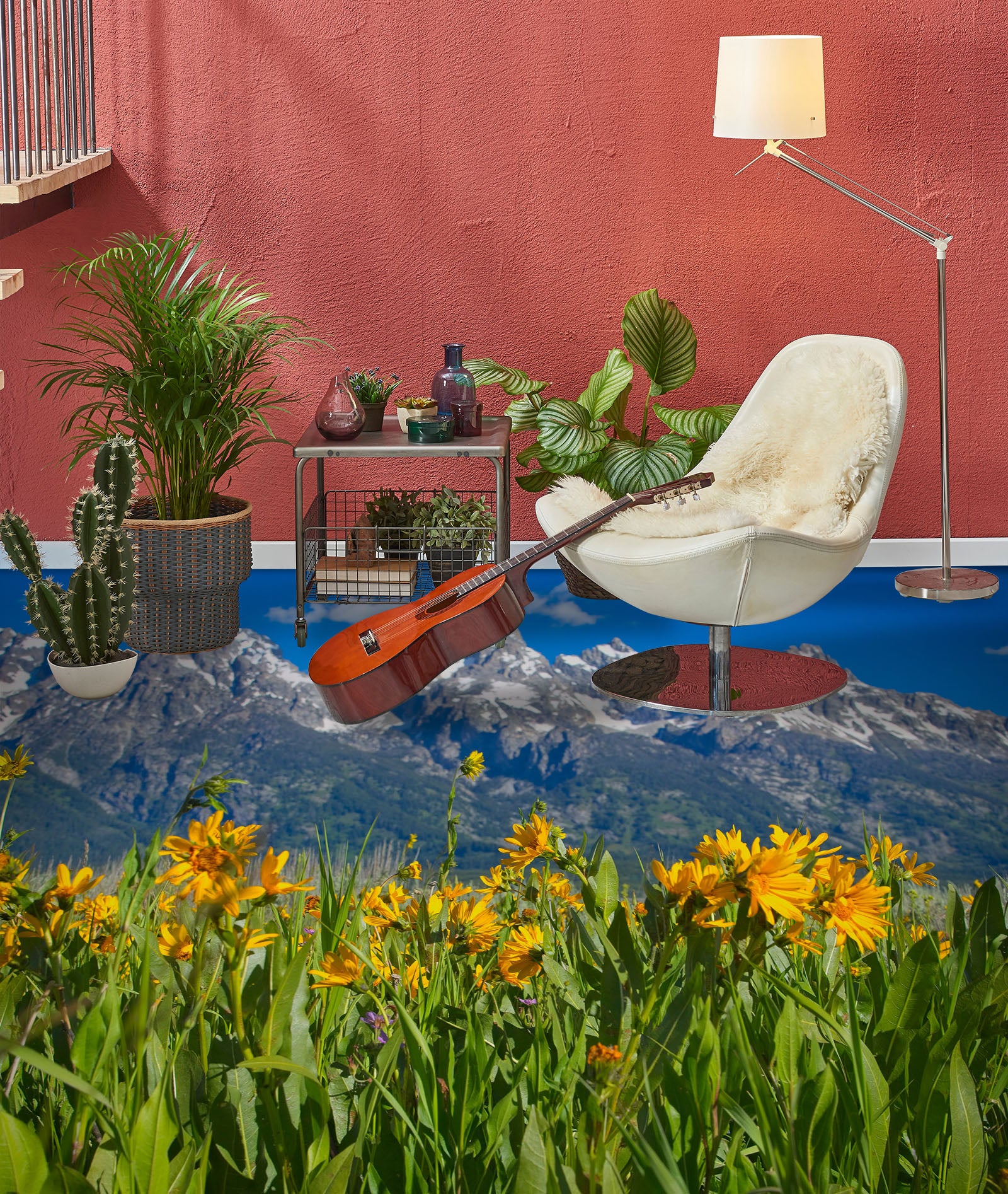 3D Snow Mountain Meadow Flowers 98188 Kathy Barefield Floor Mural  Wallpaper Murals Self-Adhesive Removable Print Epoxy