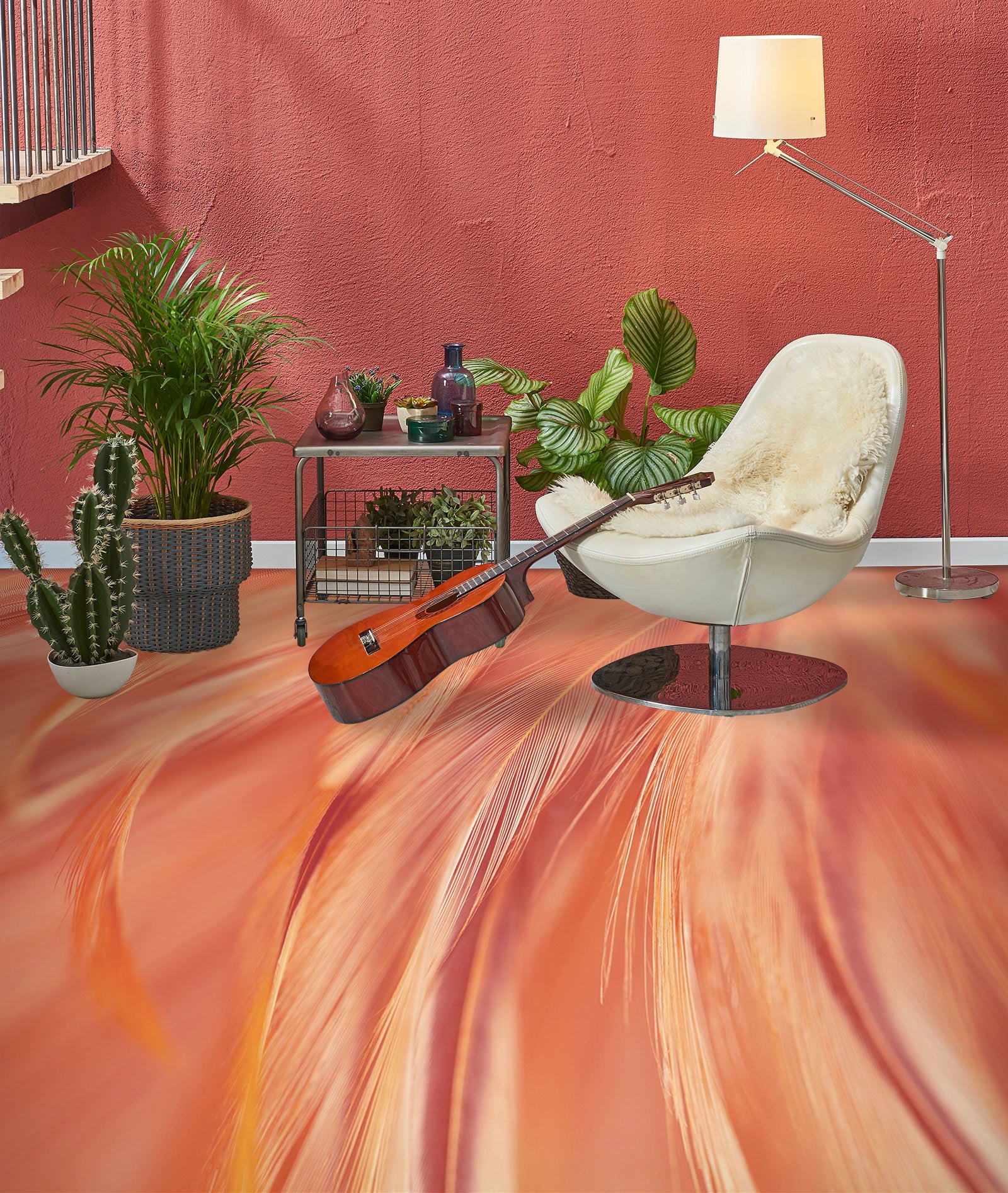 3D Orange Feathers 1144 Floor Mural  Wallpaper Murals Self-Adhesive Removable Print Epoxy