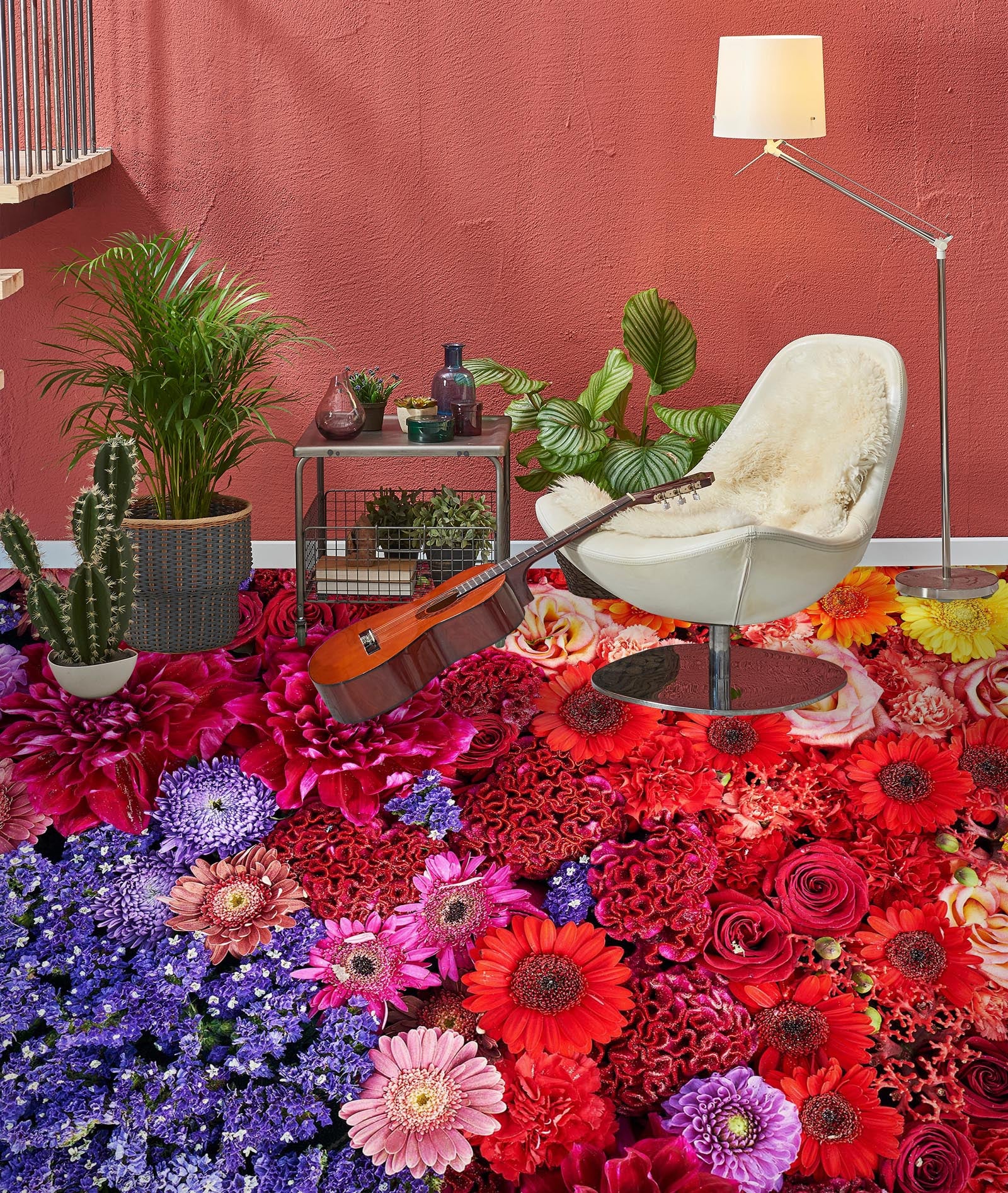 3D Crimson Chrysanthemum 375 Floor Mural  Wallpaper Murals Rug & Mat Print Epoxy waterproof bath floor