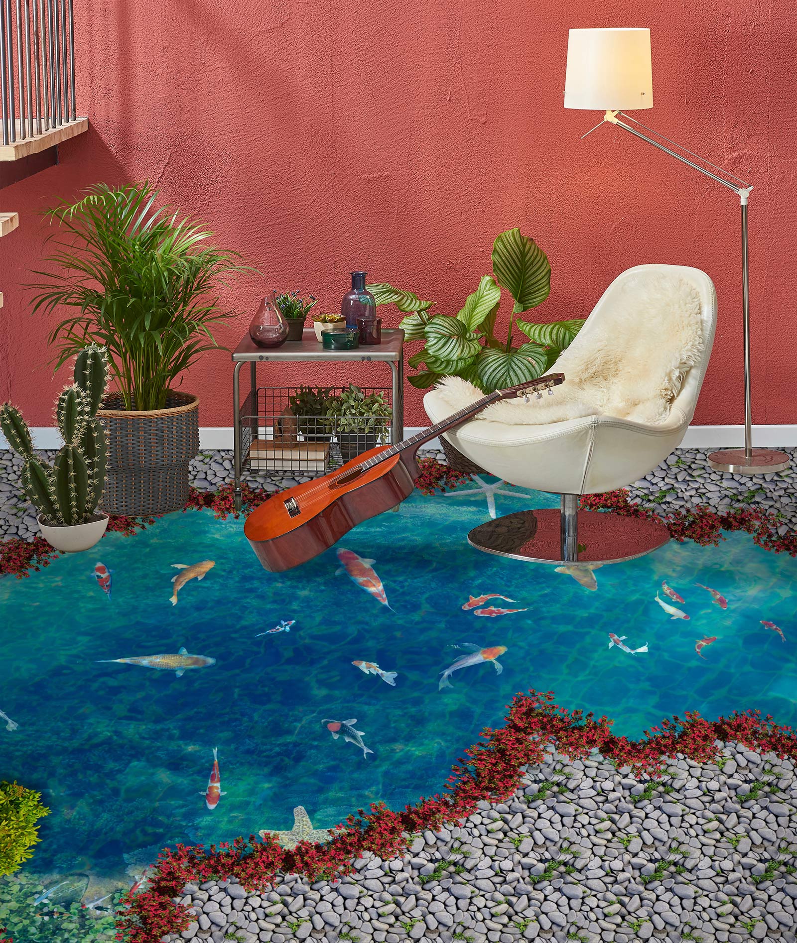 3D Koi In The Blue Pond 128 Floor Mural  Wallpaper Murals Rug & Mat Print Epoxy waterproof bath floor