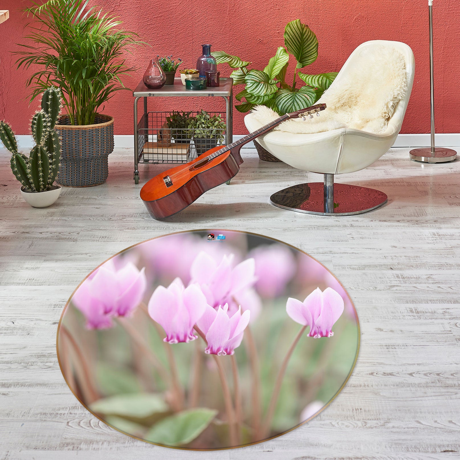 3D Purple Flower 7518 Assaf Frank Rug Round Non Slip Rug Mat