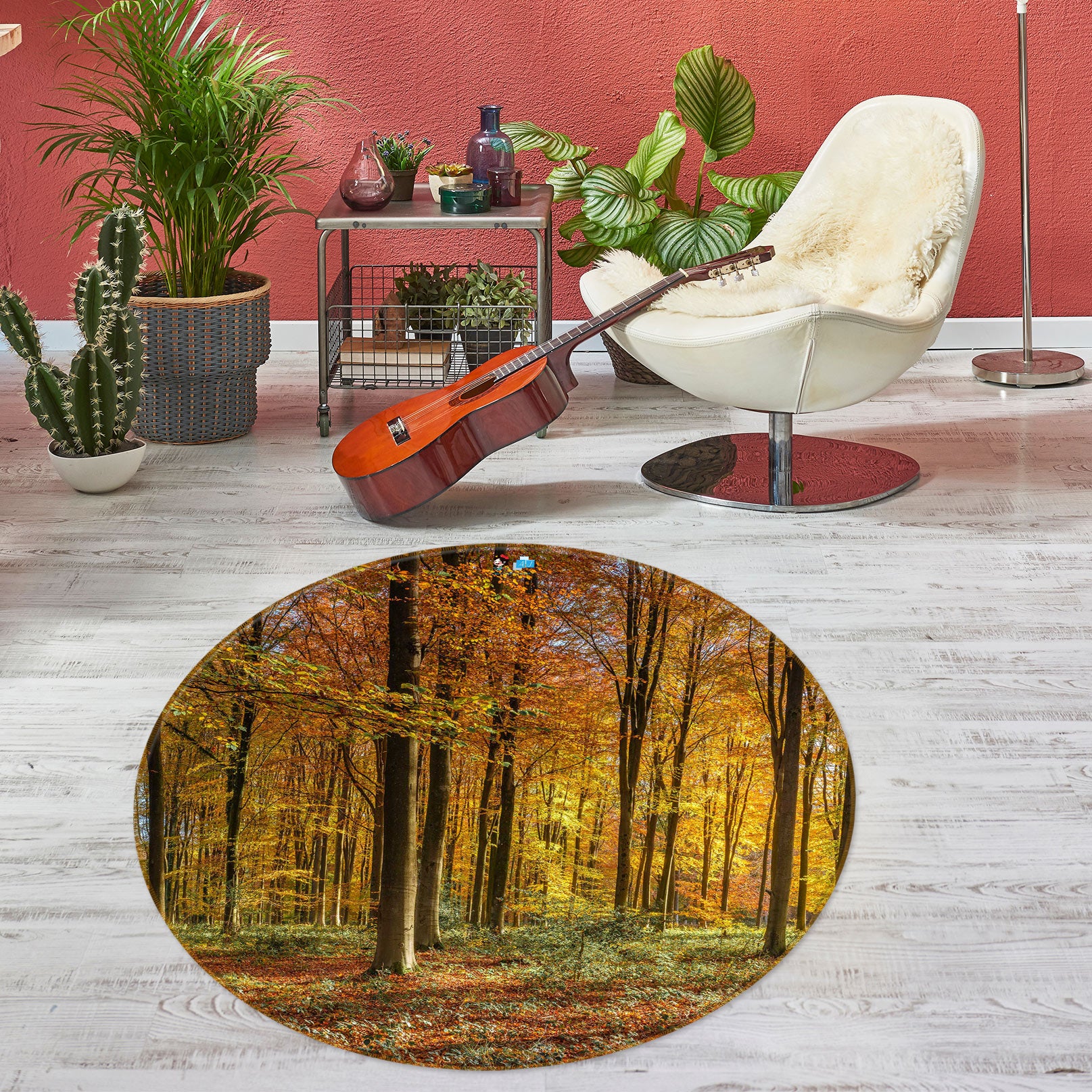 3D Sunlight Trees 7606 Assaf Frank Rug Round Non Slip Rug Mat