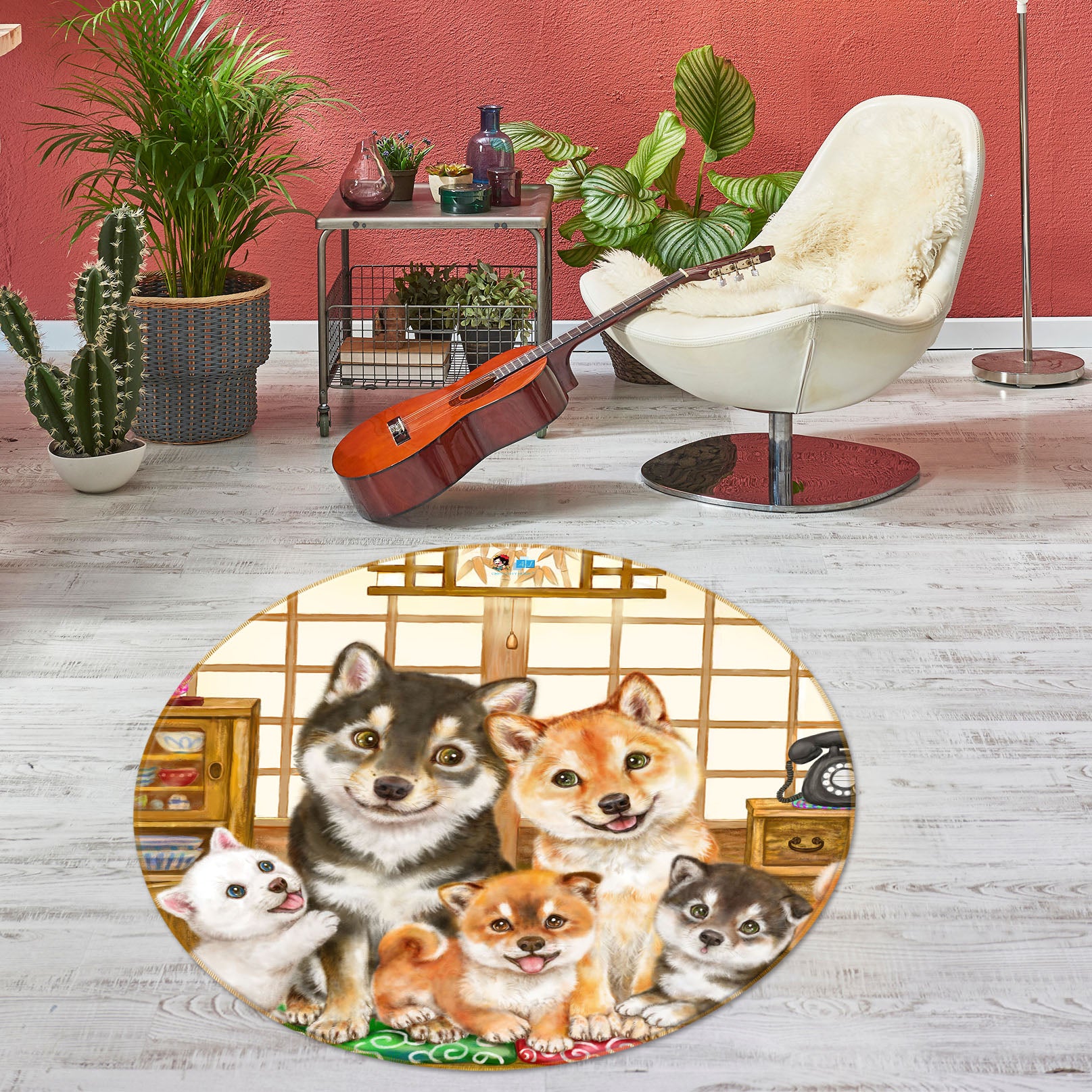 3D Cute Dog 6064 Kayomi Harai Rug Round Non Slip Rug Mat