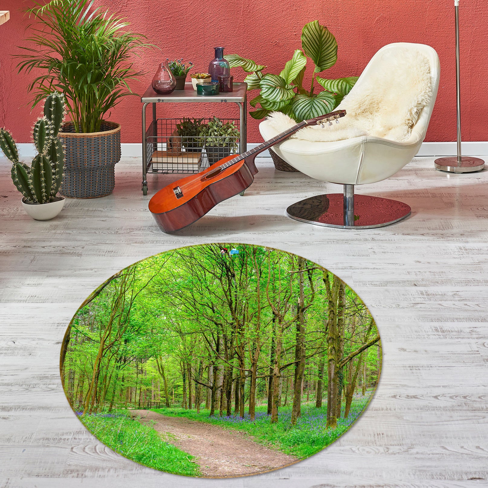 3D Forest Wildflowers 7612 Assaf Frank Rug Round Non Slip Rug Mat