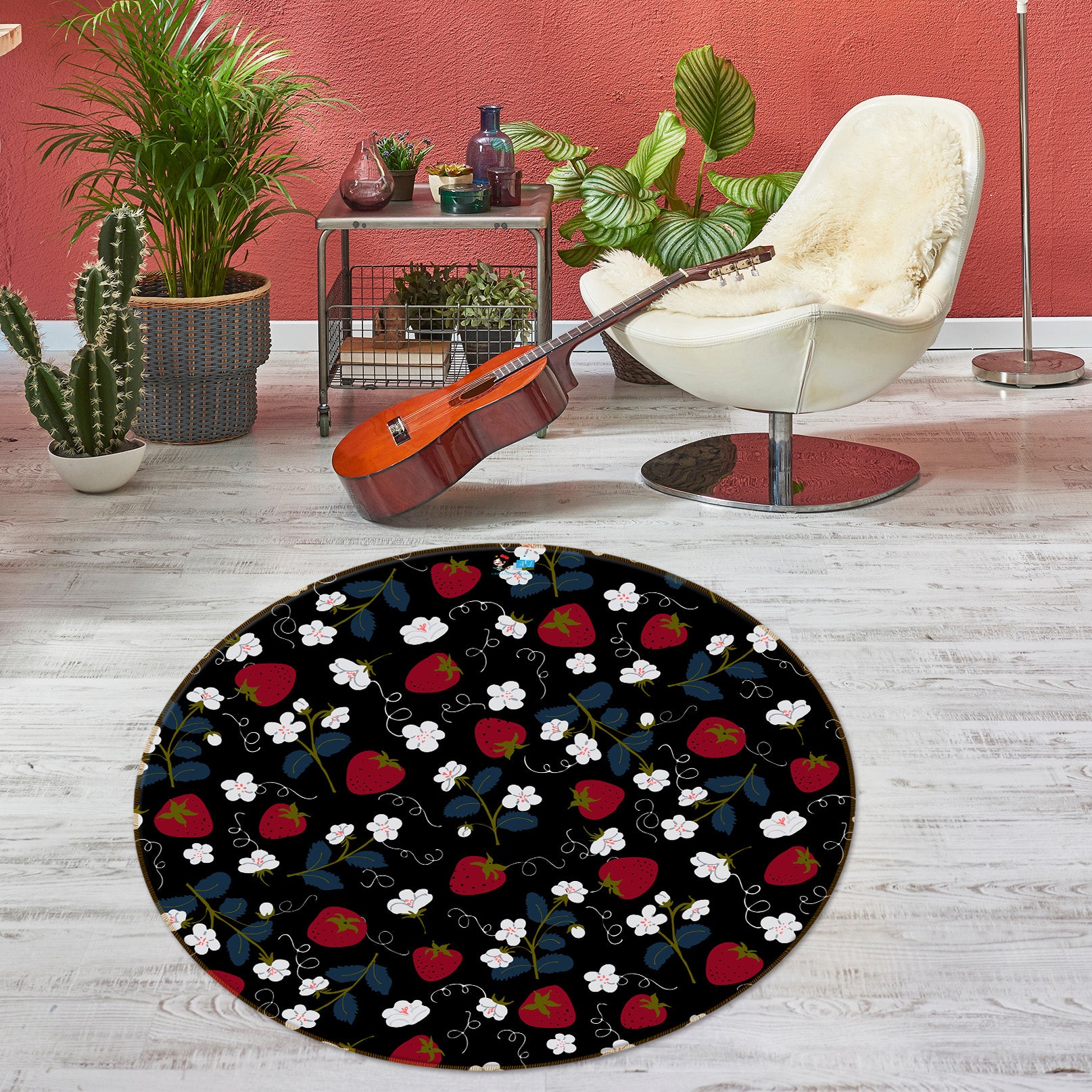 3D Red White Flowers 10571 Kashmira Jayaprakash Rug Round Non Slip Rug Mat