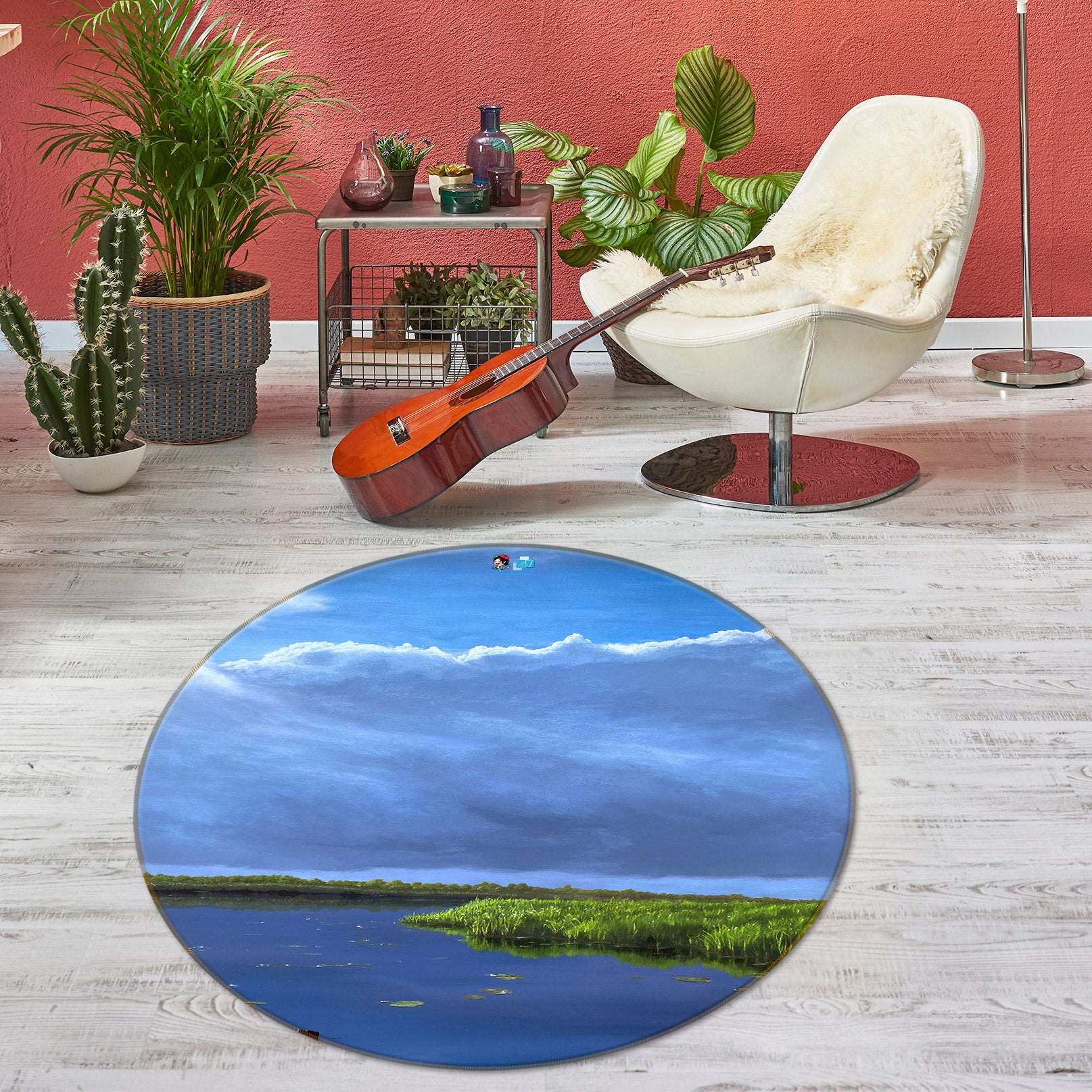 3D Blue Sky Lake Meadow 9729 Marina Zotova Rug Round Non Slip Rug Mat