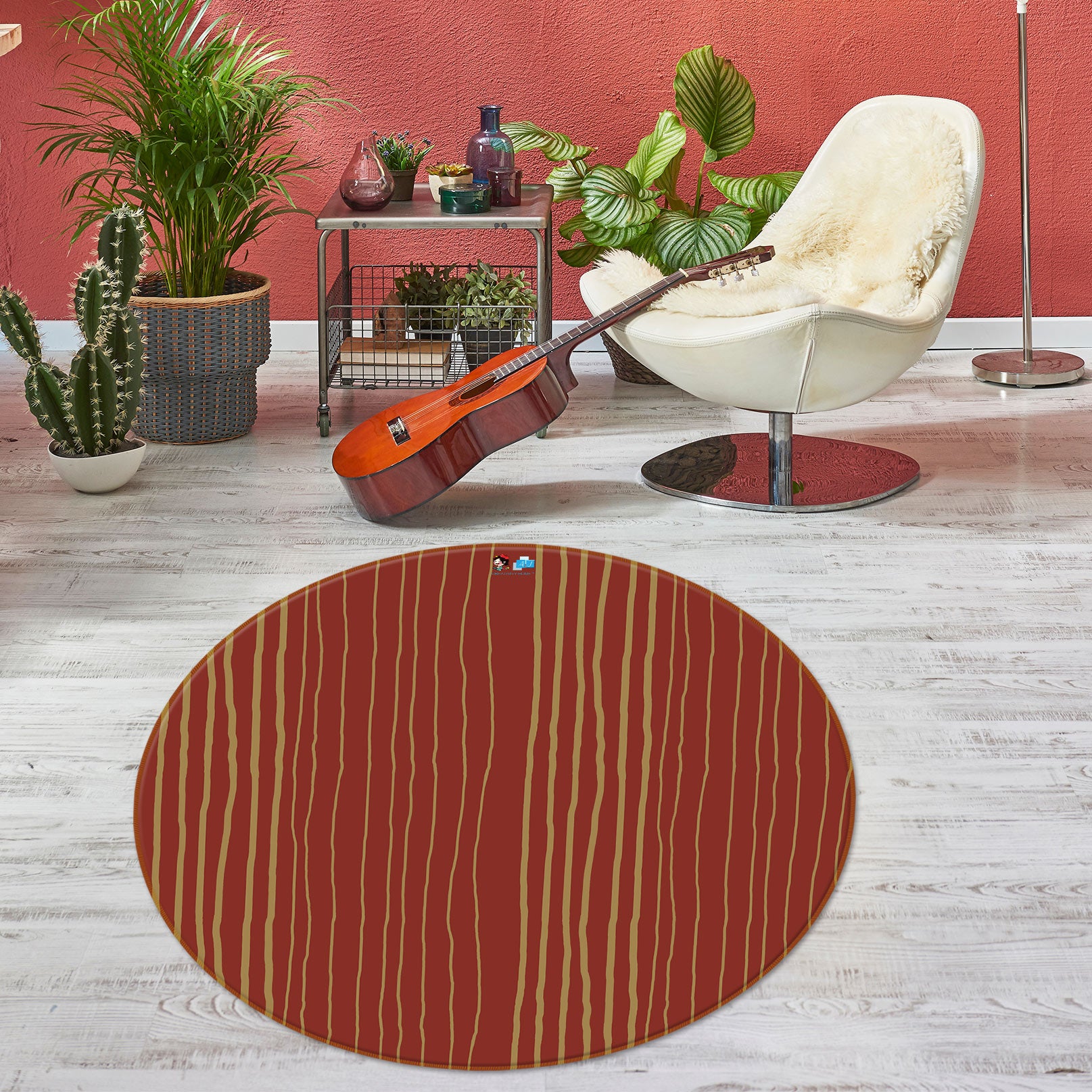 3D Red Yellow Stripes 98101 Kasumi Loffler Rug Round Non Slip Rug Mat